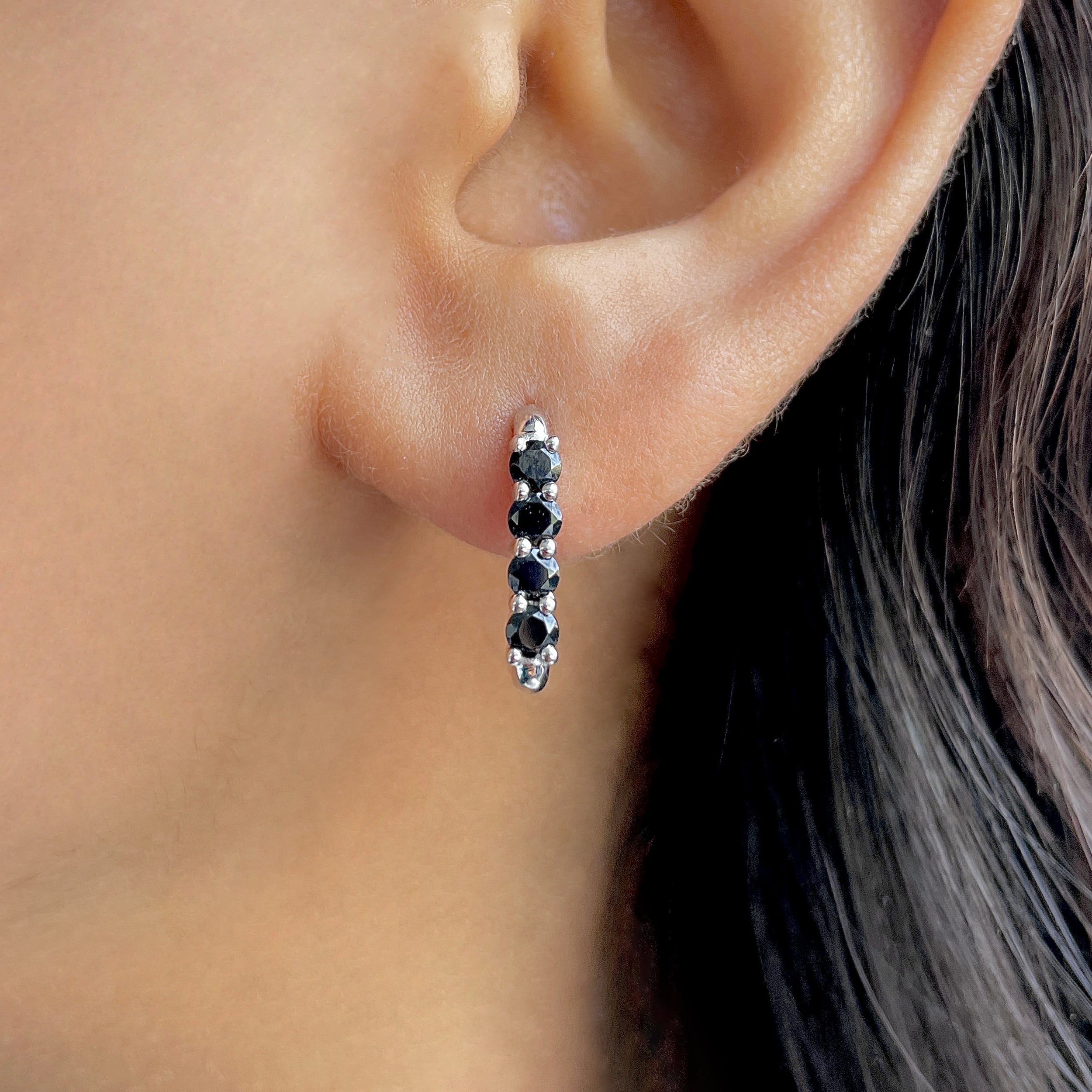 Black Tourmaline Hoop Earring-(BLS-SE-1281.)
