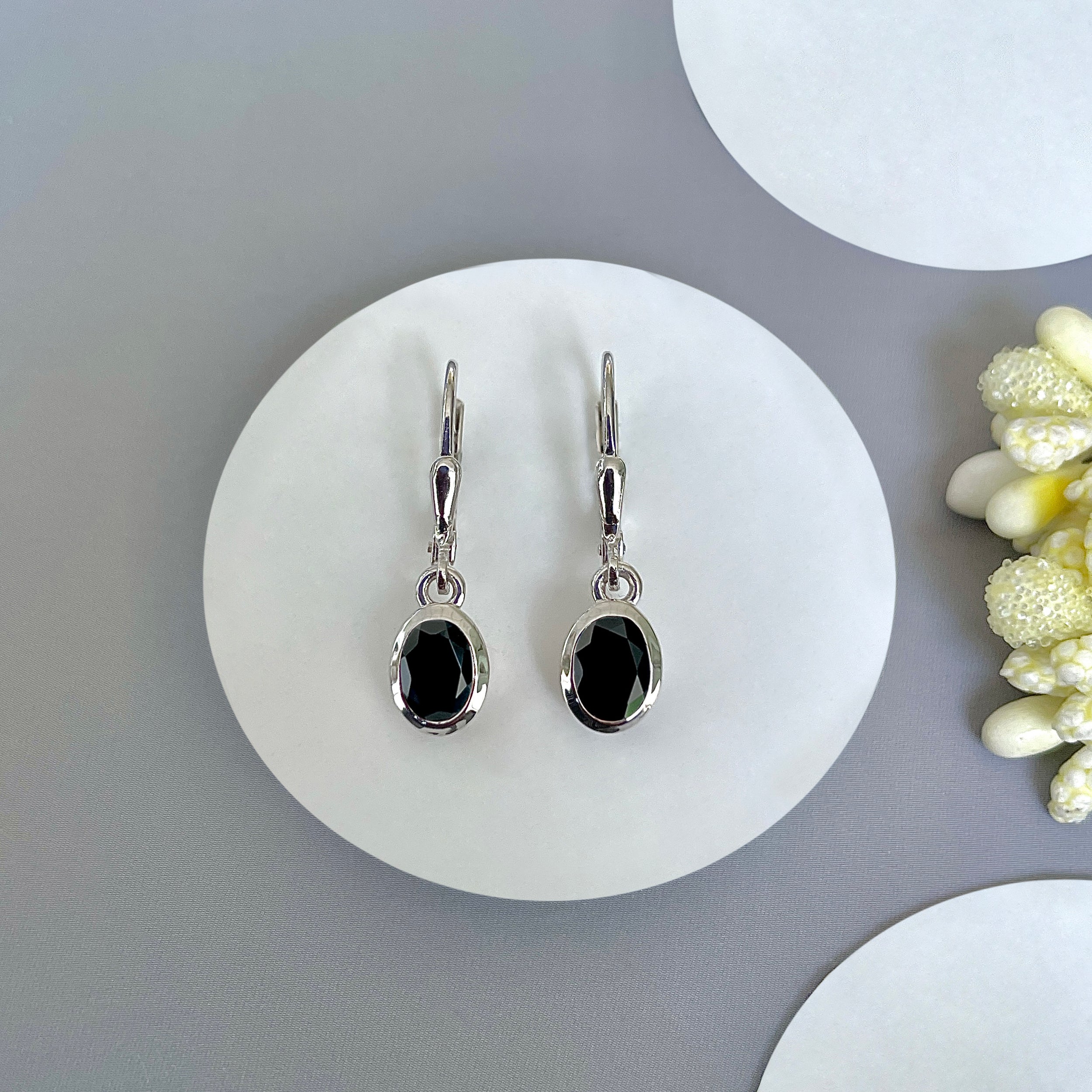 Black Tourmaline Leverback Earring-(BLS-SE-1316.)