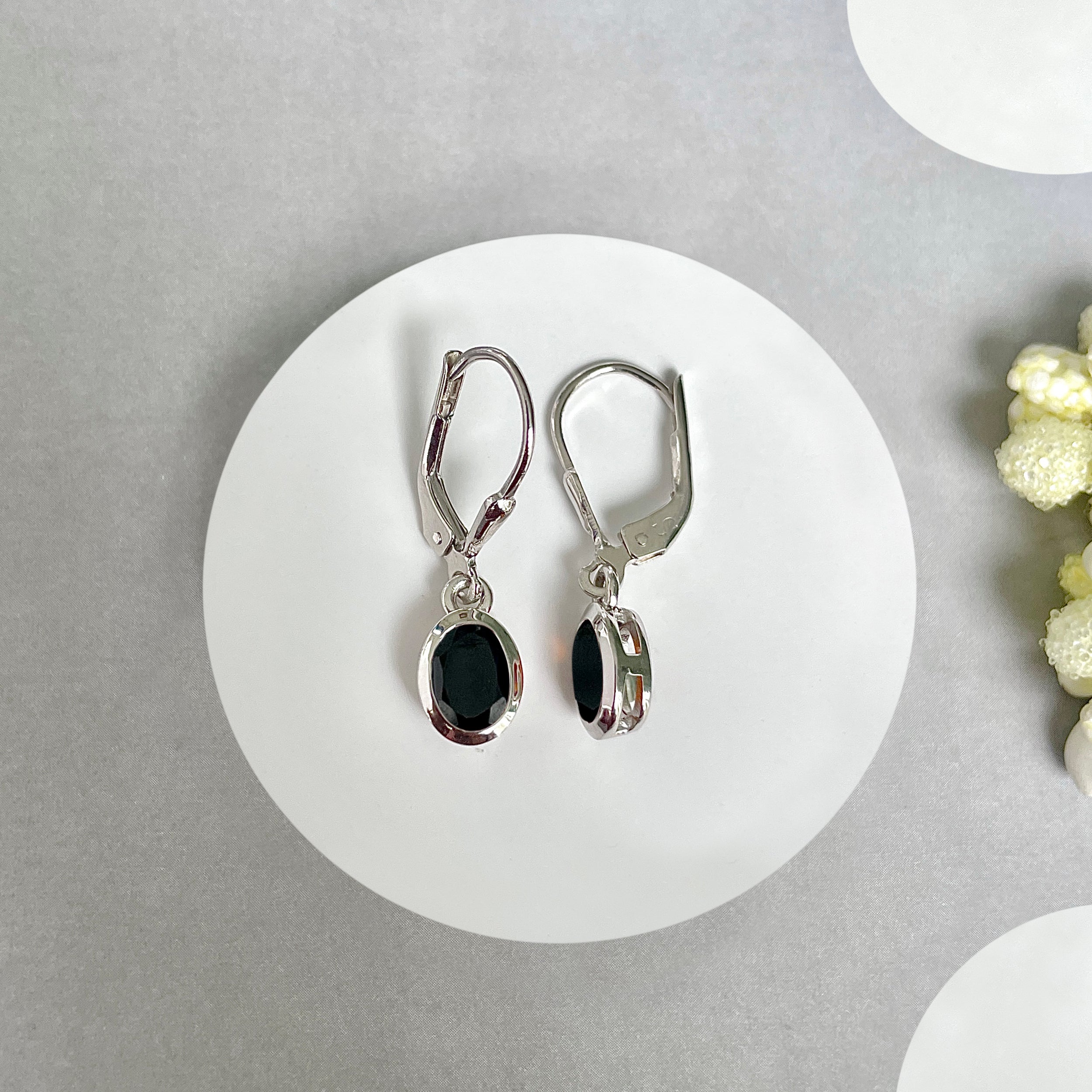 Black Tourmaline Leverback Earrings-(BLS-SE-1316.)