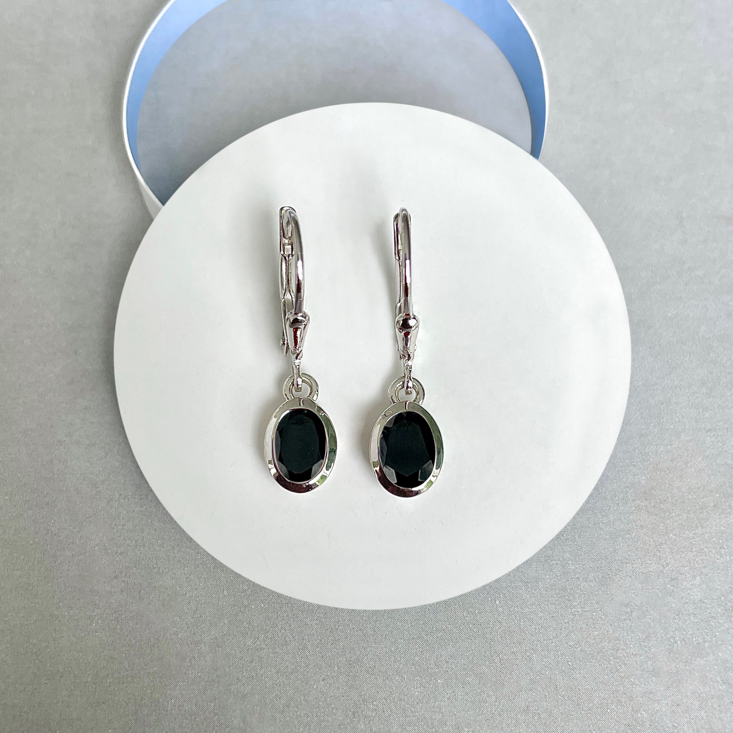 Black Tourmaline Leverback Earrings-(BLS-SE-1316.)