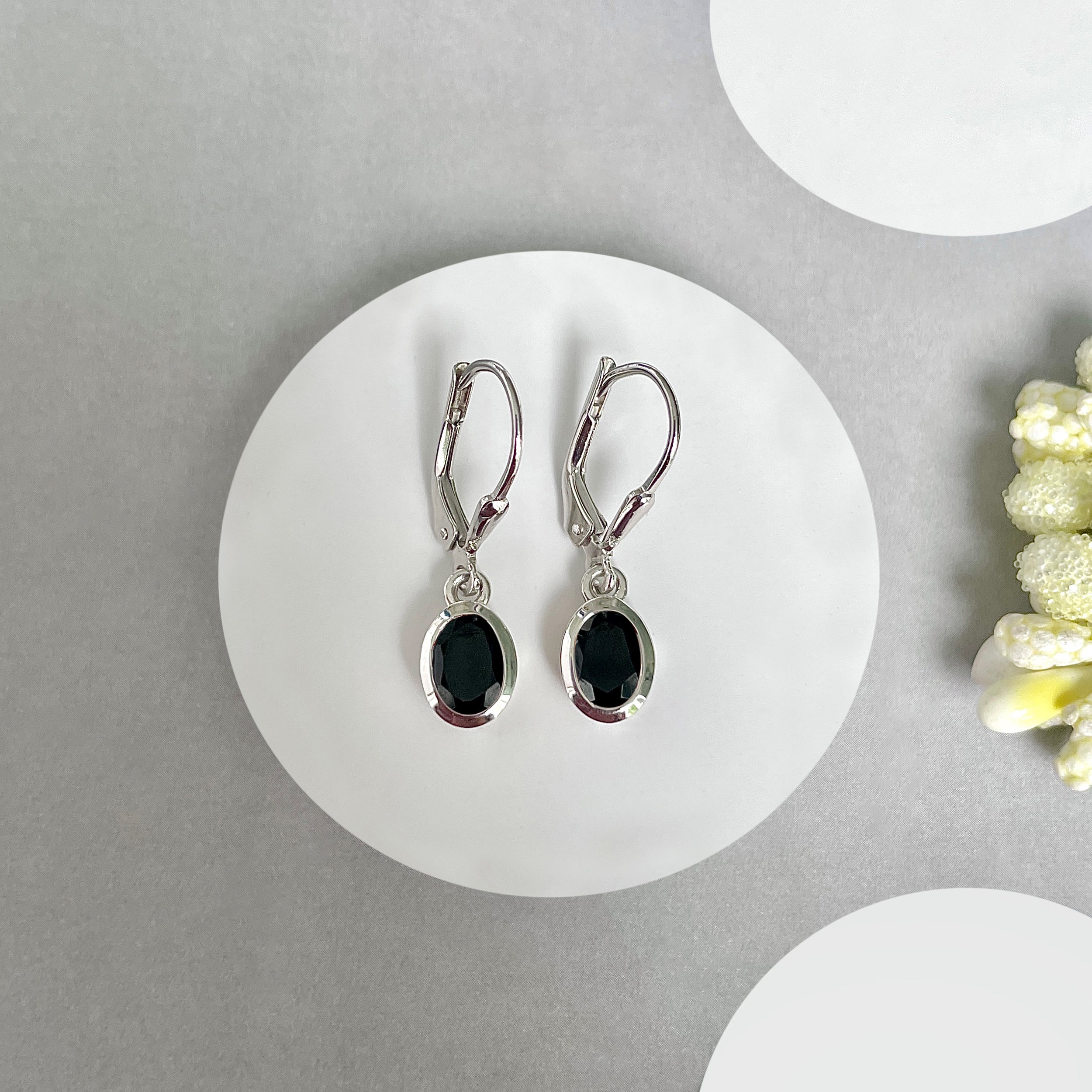 Black Tourmaline Leverback Earrings-(BLS-SE-1316.)