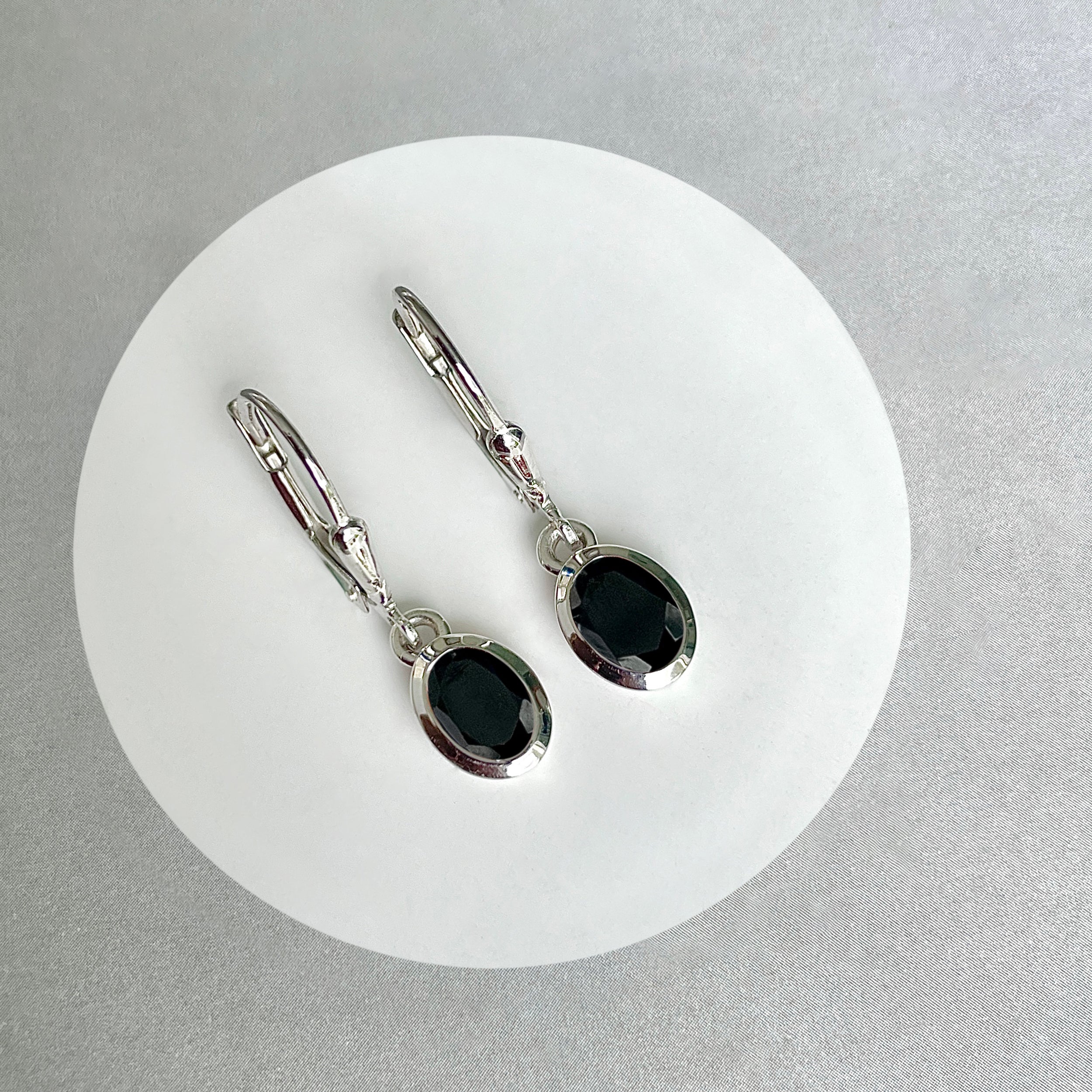 Black Tourmaline Leverback Earrings-(BLS-SE-1316.)
