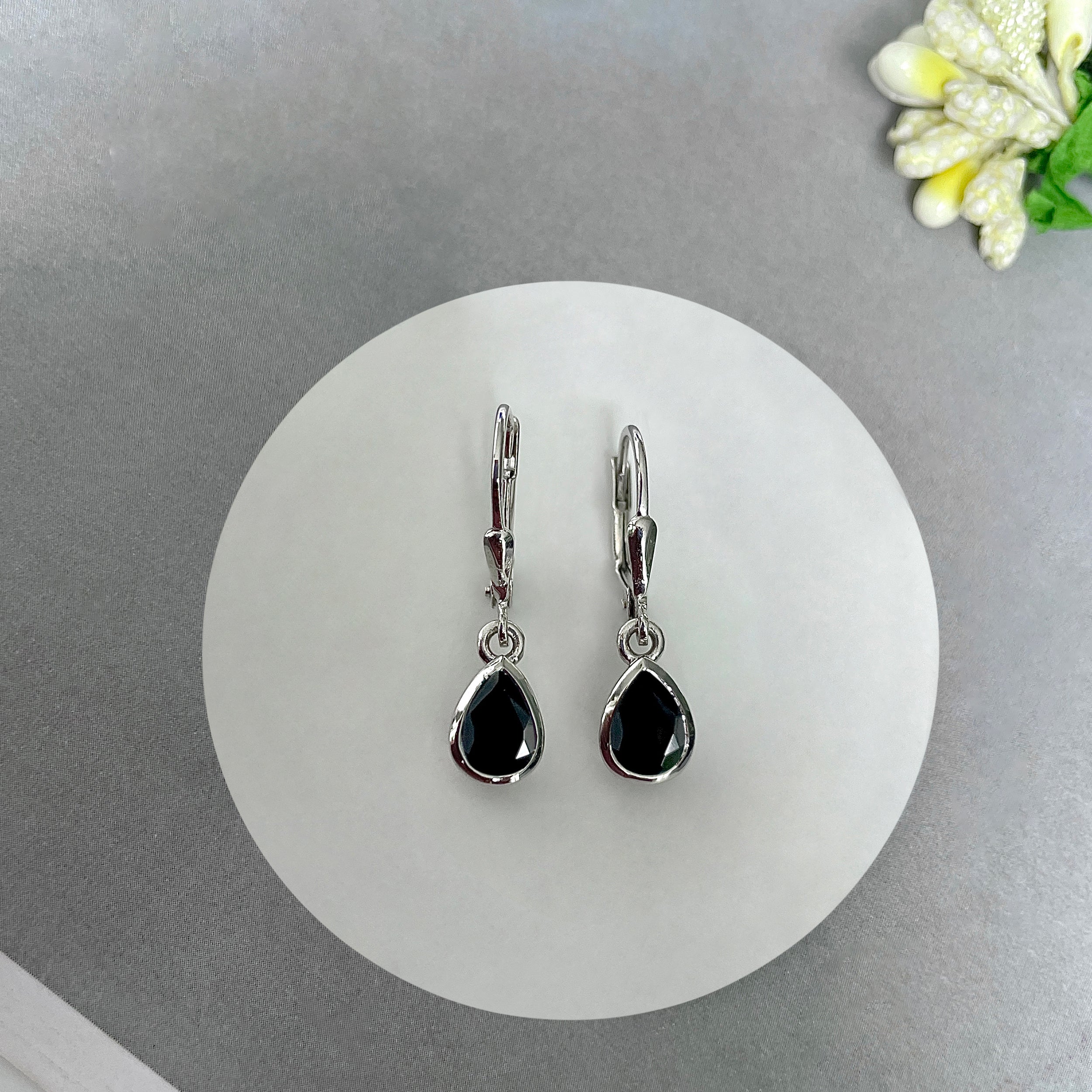 Black Tourmaline Leverback Earrings-(BLS-SE-1317.)