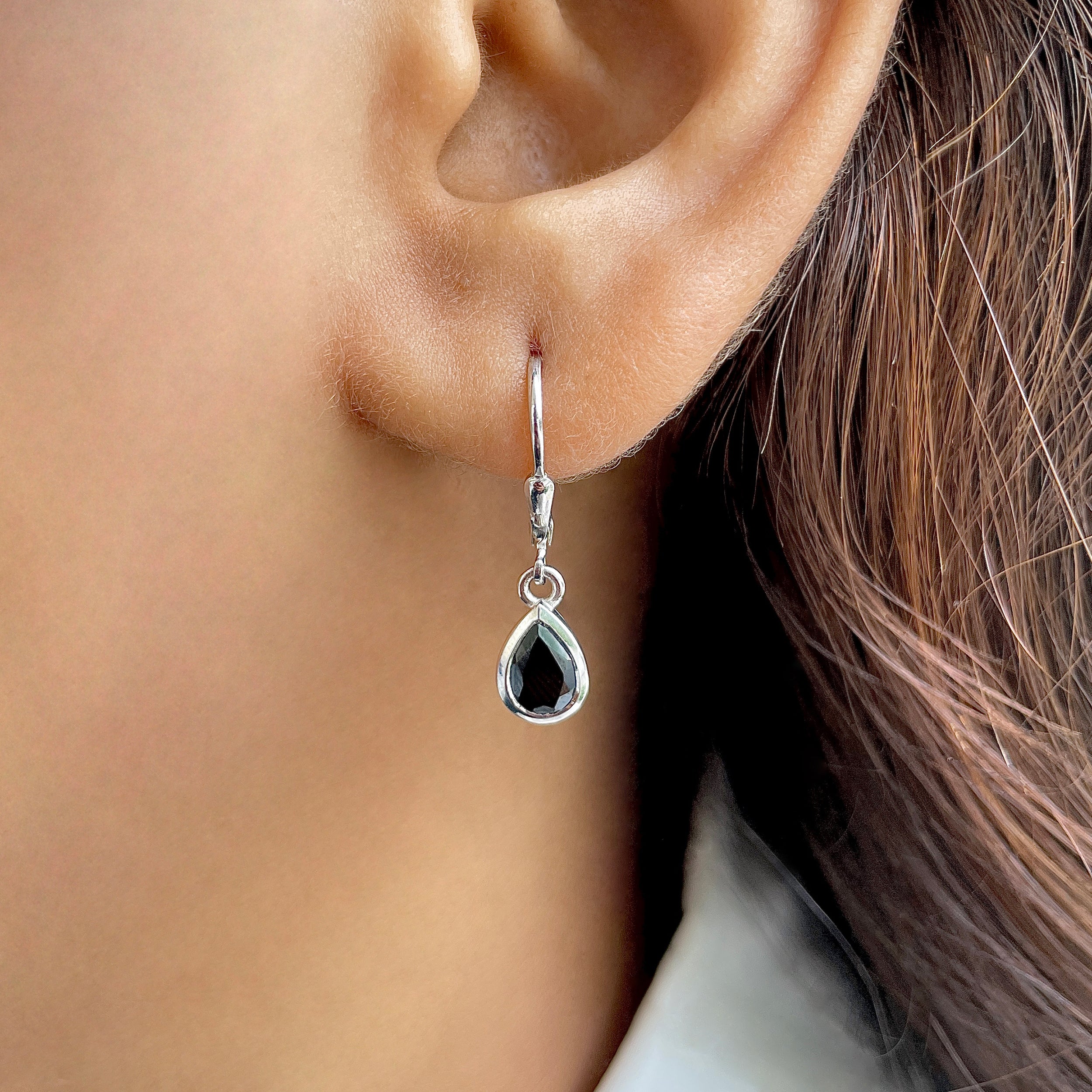 Black Tourmaline Leverback Earrings-(BLS-SE-1317.)