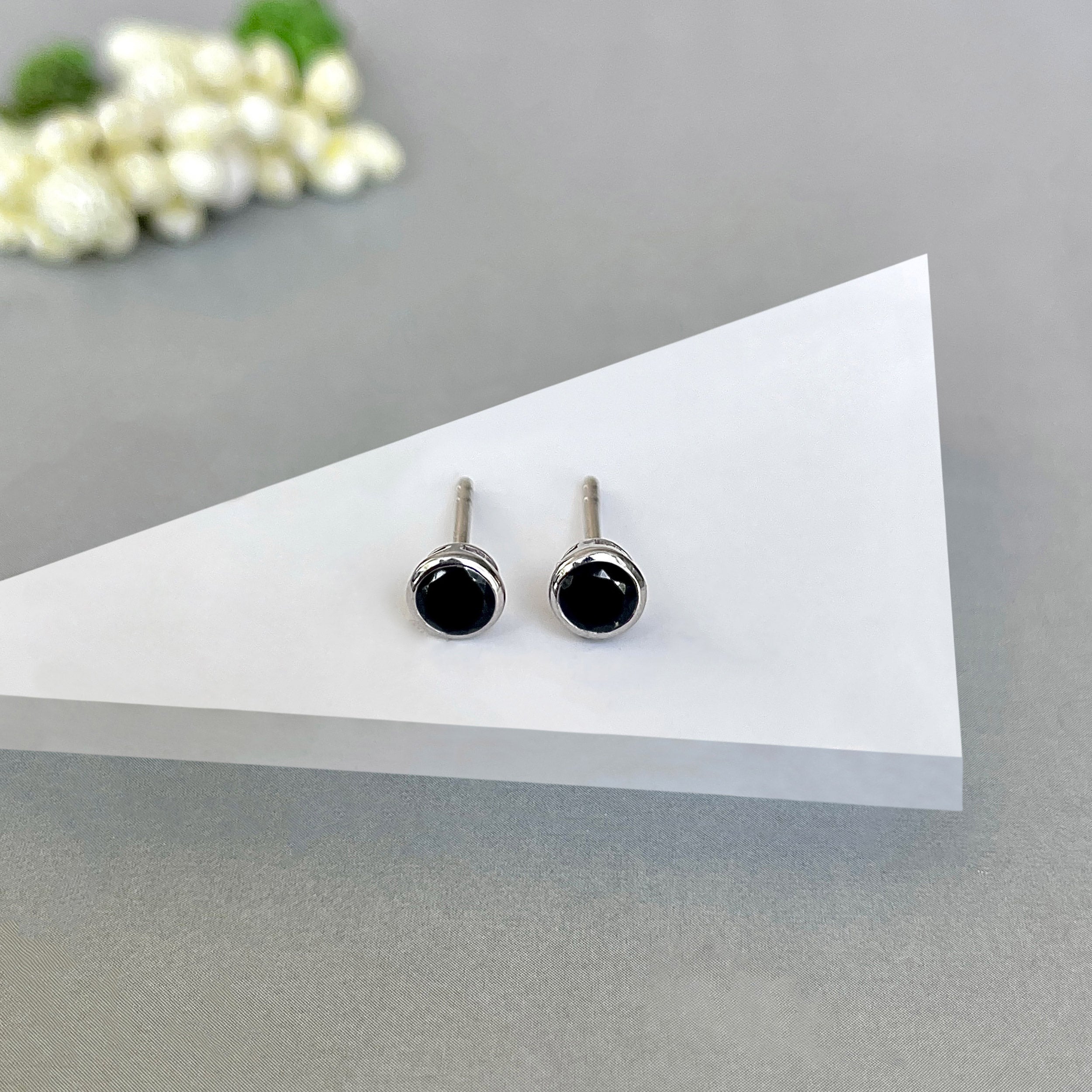 Black Tourmaline Stud Earring-(BLS-SE-1375.)