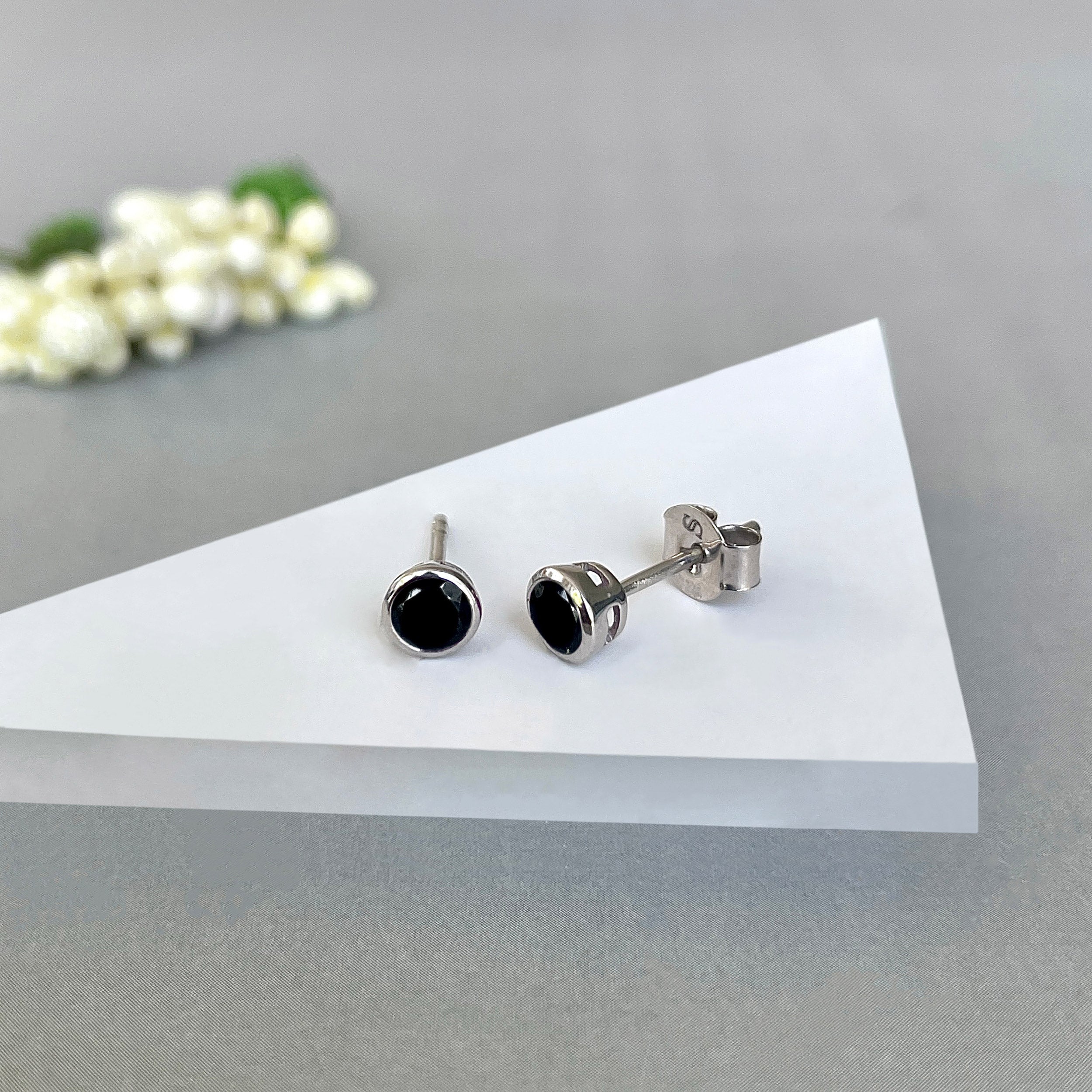 Black Tourmaline Stud Earring-(BLS-SE-1375.)