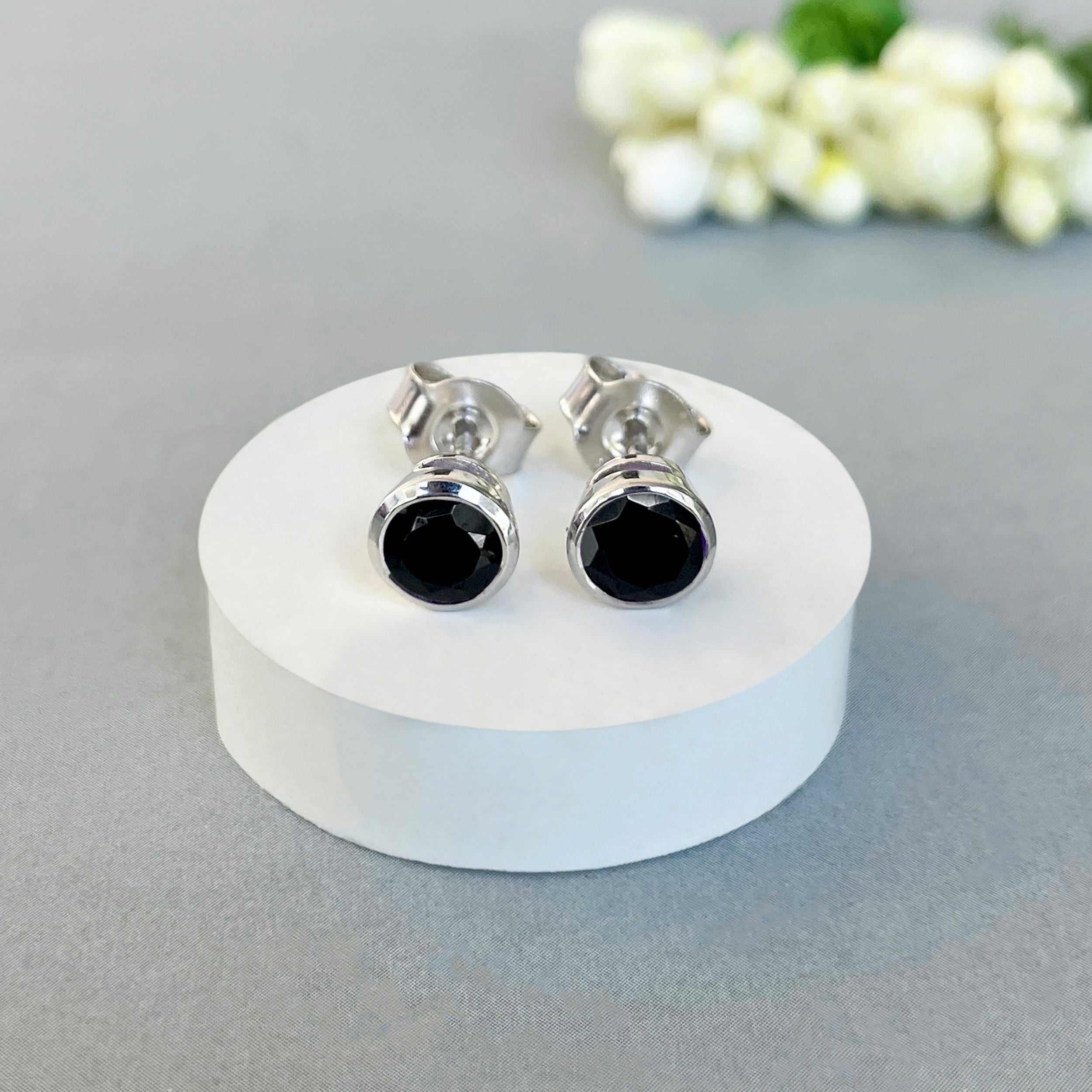 Black Tourmaline Stud Earring-(BLS-SE-1425.)