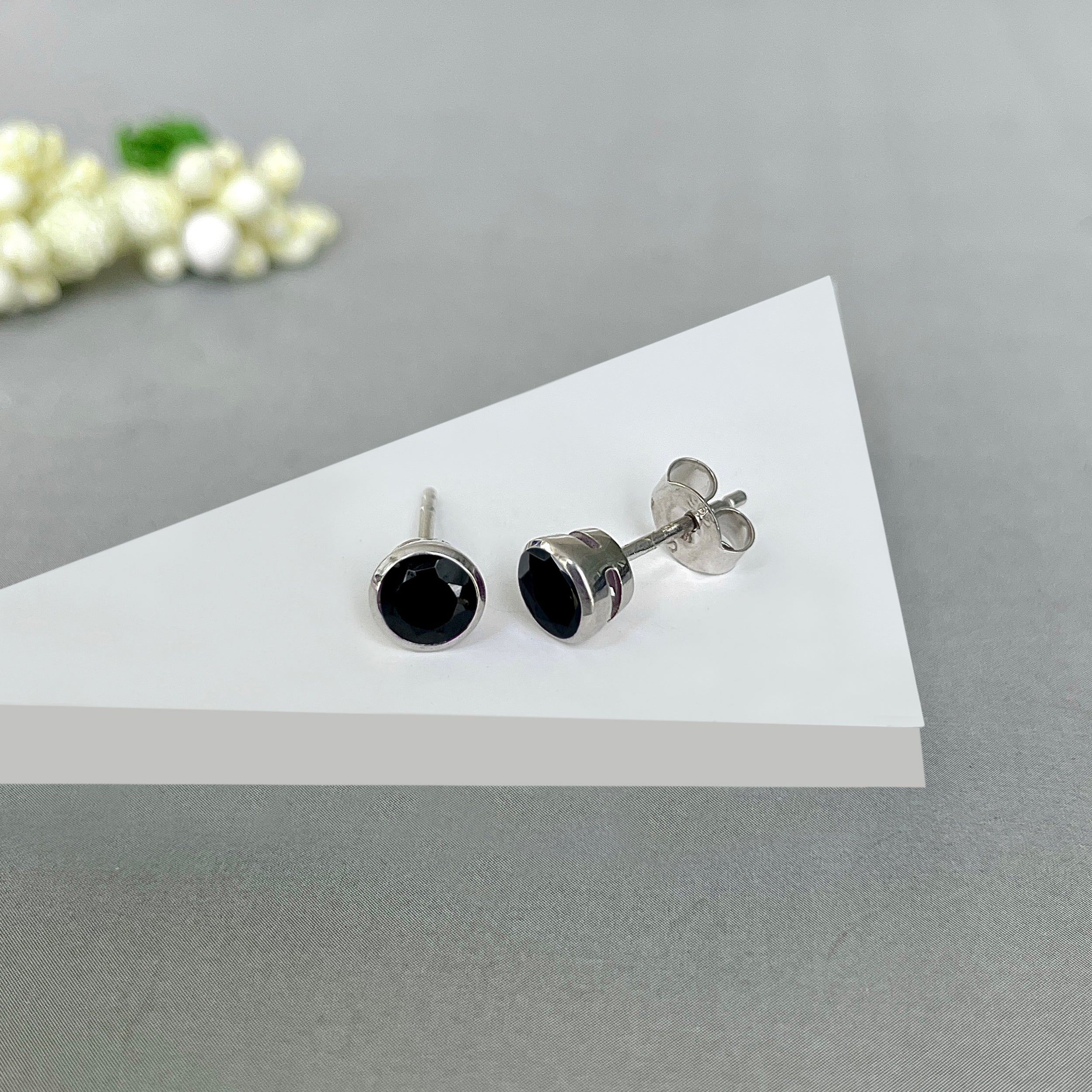 Black Tourmaline Stud Earring-(BLS-SE-1425.)