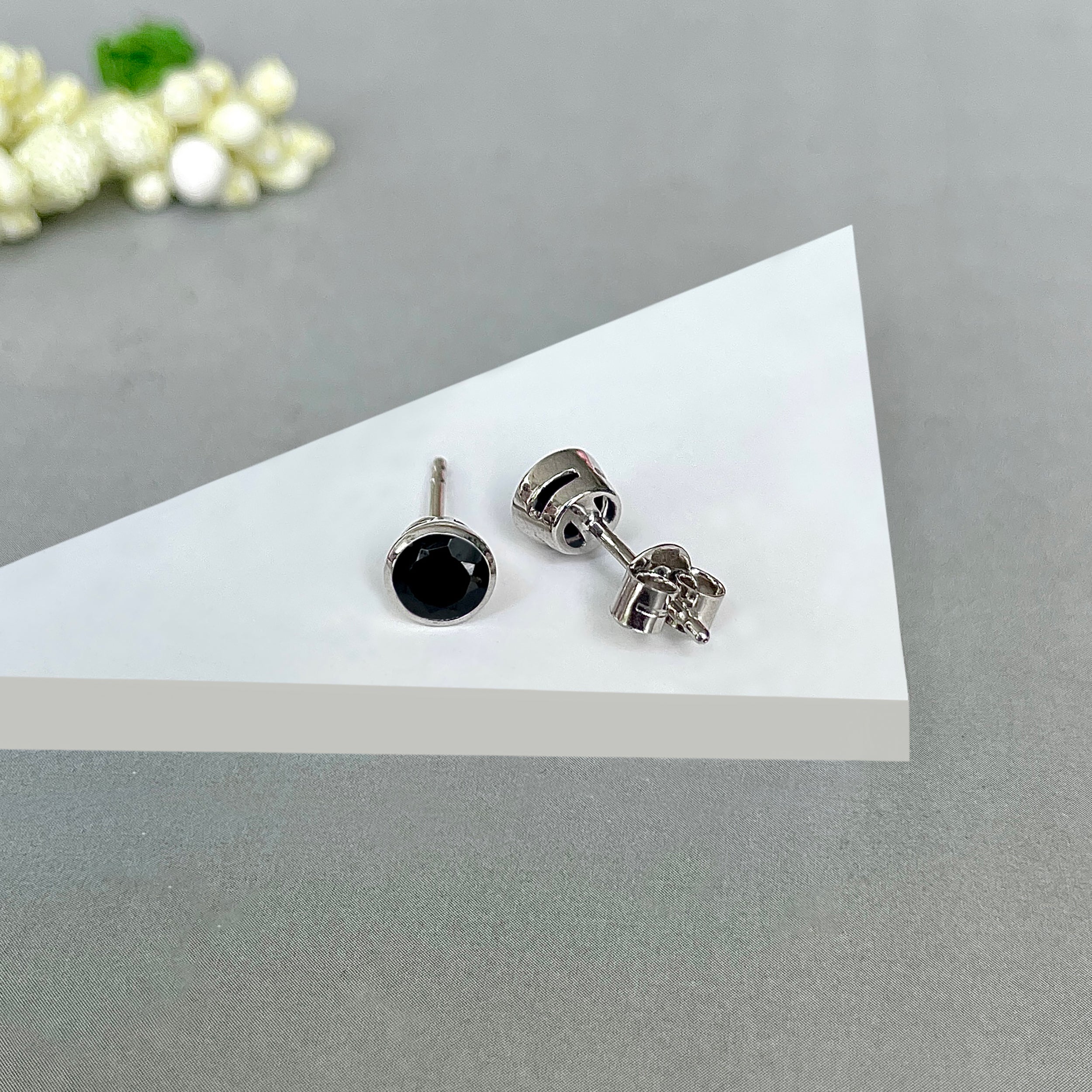 Black Tourmaline Stud Earring-(BLS-SE-1425.)