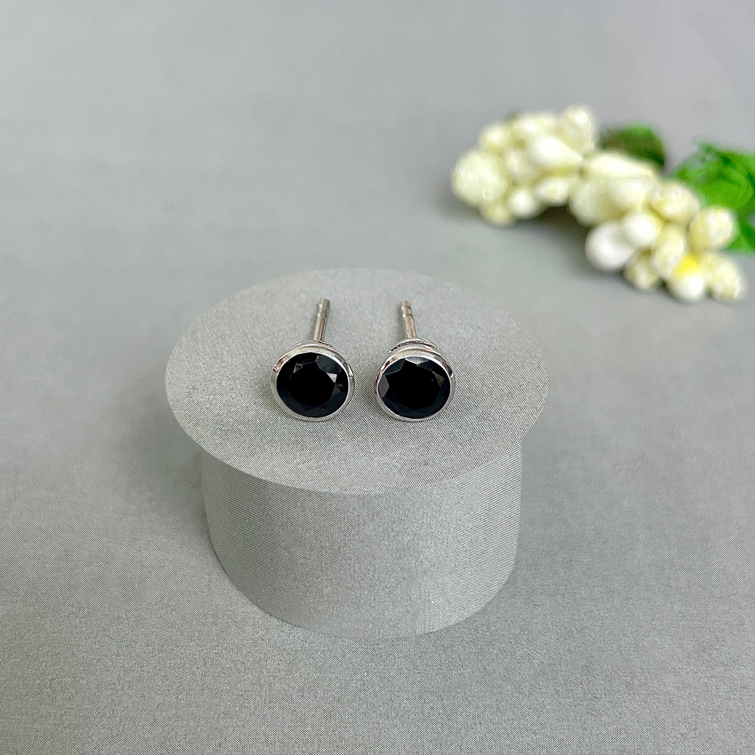 Black Tourmaline Stud Earring-(BLS-SE-1425.)