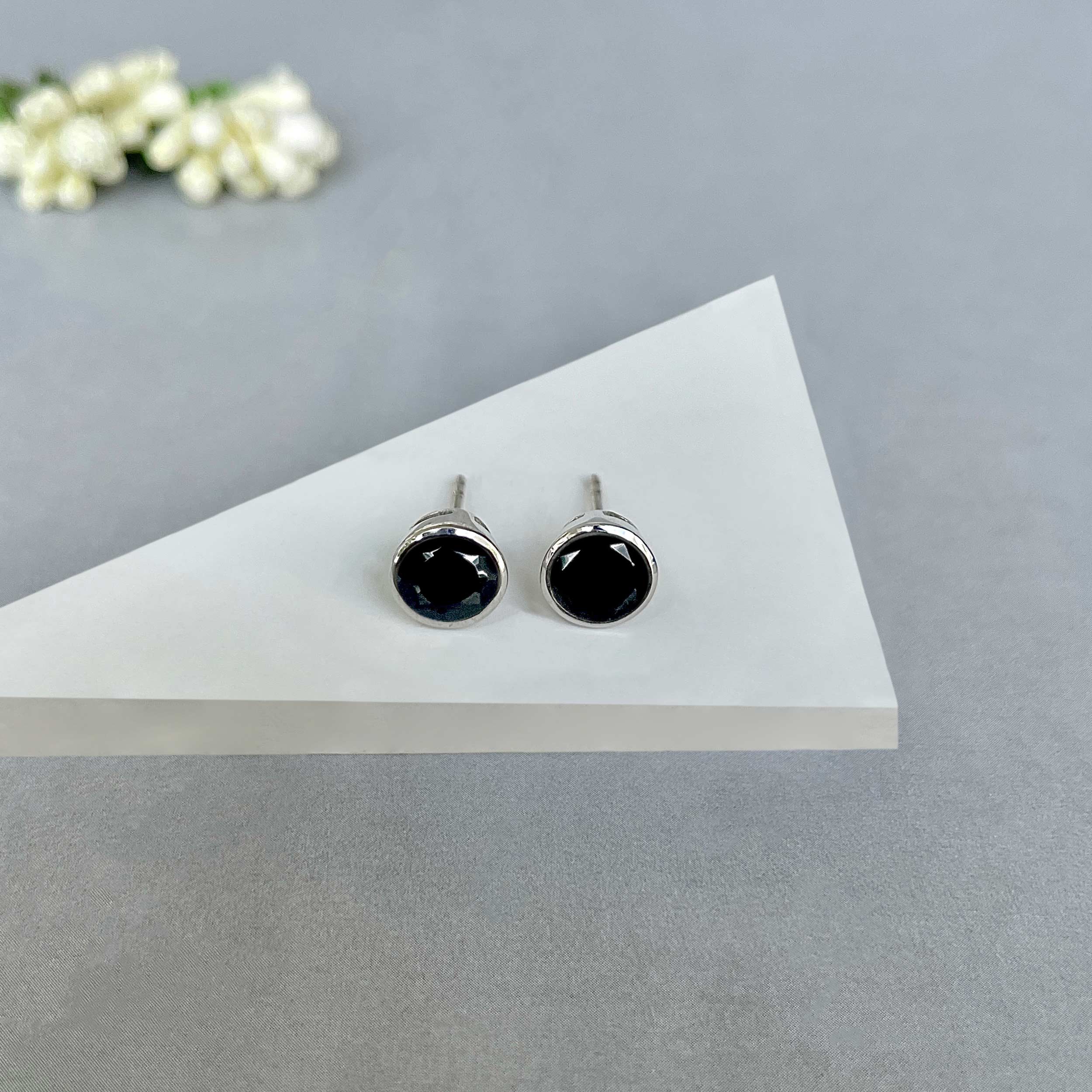 Black Tourmaline Stud Earrings-(BLS-SE-1426.)