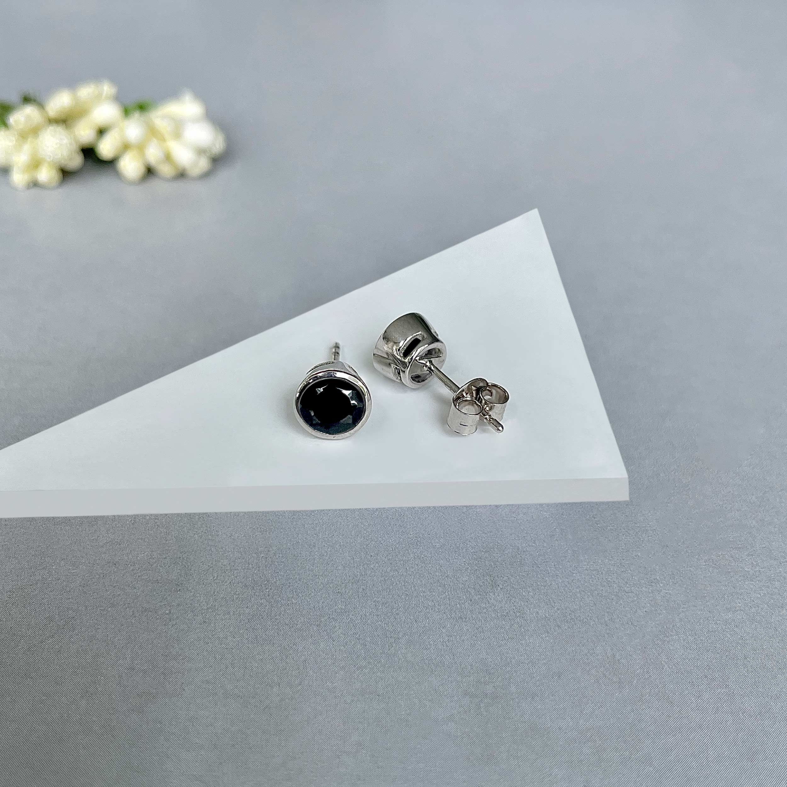 Black Tourmaline Stud Earrings-(BLS-SE-1426.)