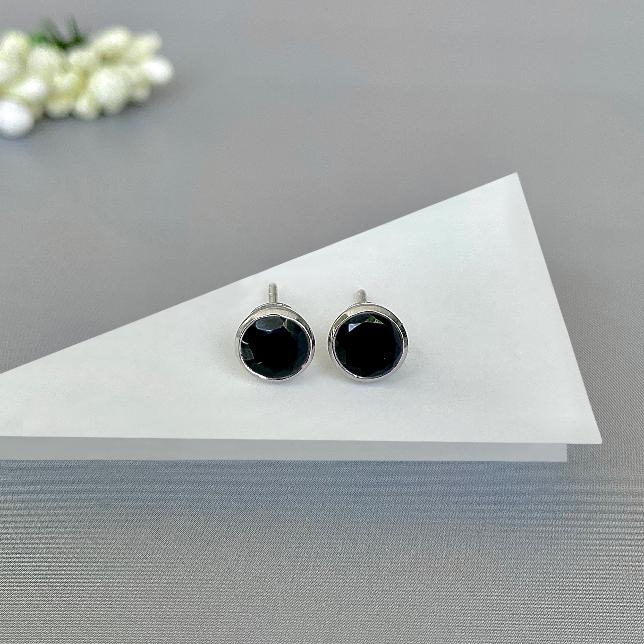 Black Tourmaline Stud Earrings-(BLS-SE-1426.)