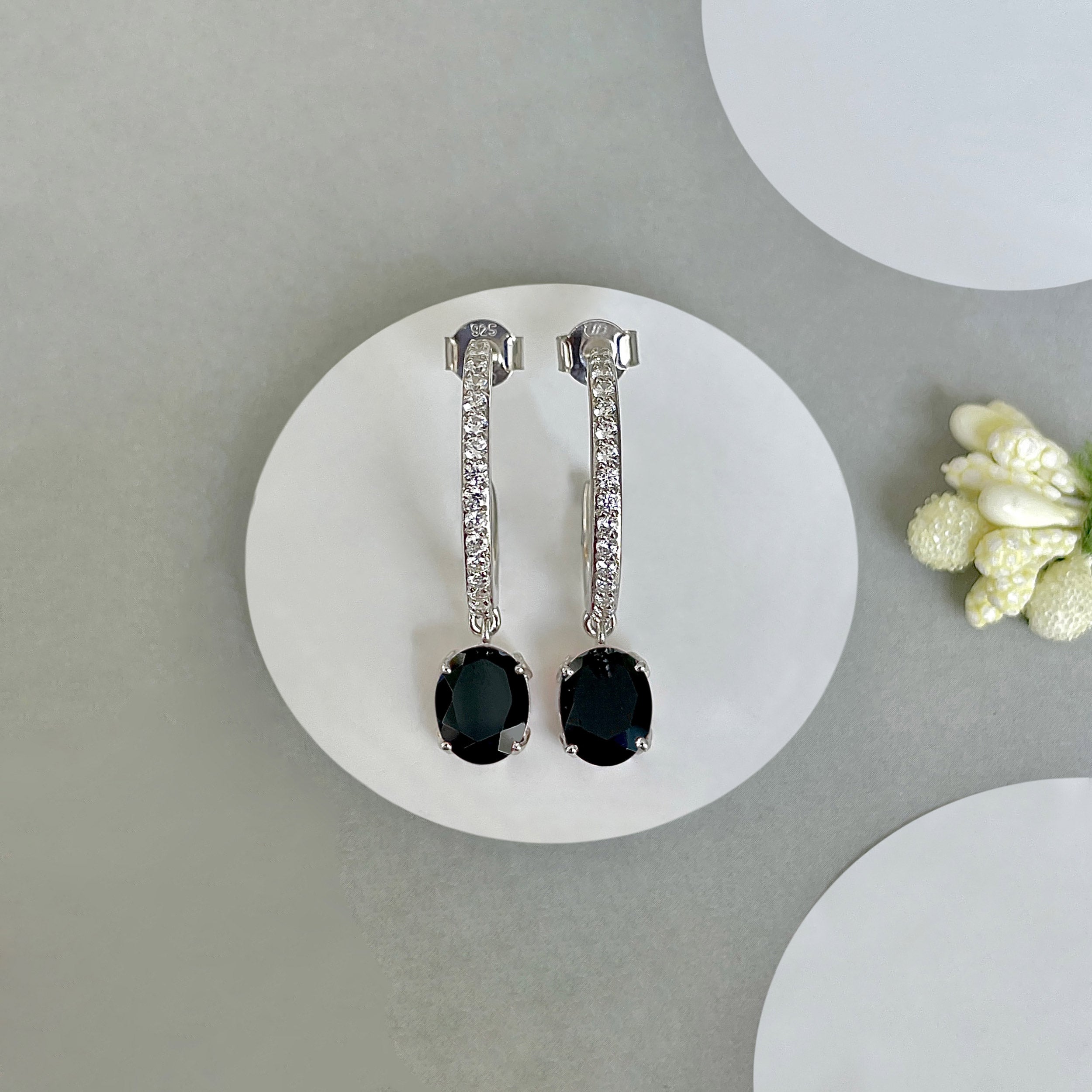 Black Tourmaline Hoop Earring-(BLS-SE-1469.)