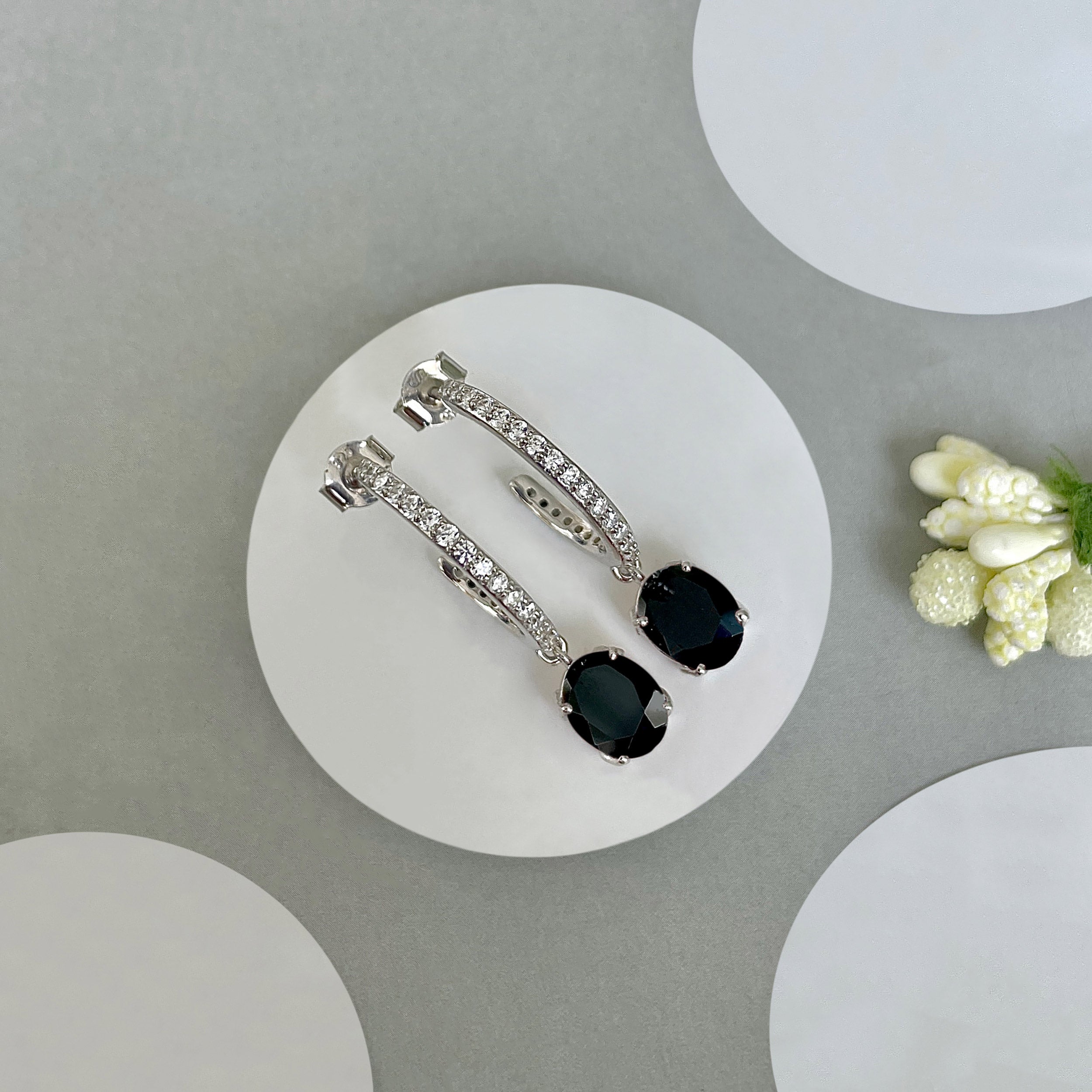 Black Tourmaline Hoop Earring-(BLS-SE-1469.)