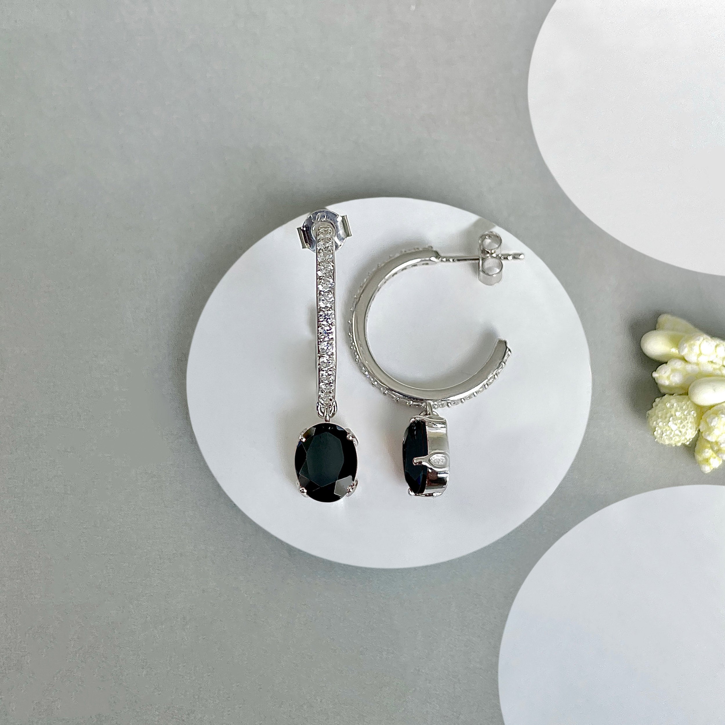 Black Tourmaline Hoop Earring-(BLS-SE-1469.)