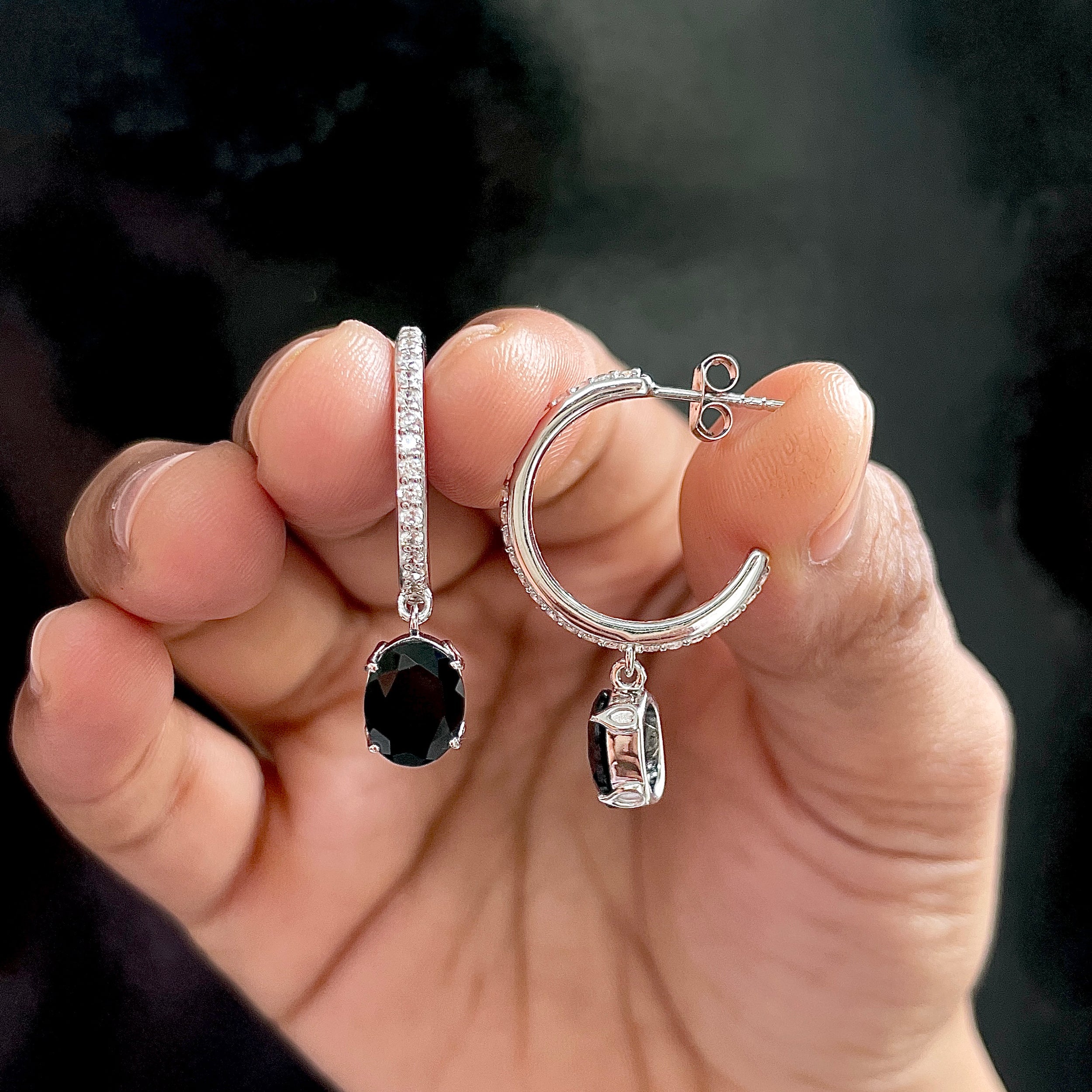 Black Tourmaline Hoop Earrings-(BLS-SE-1469.)