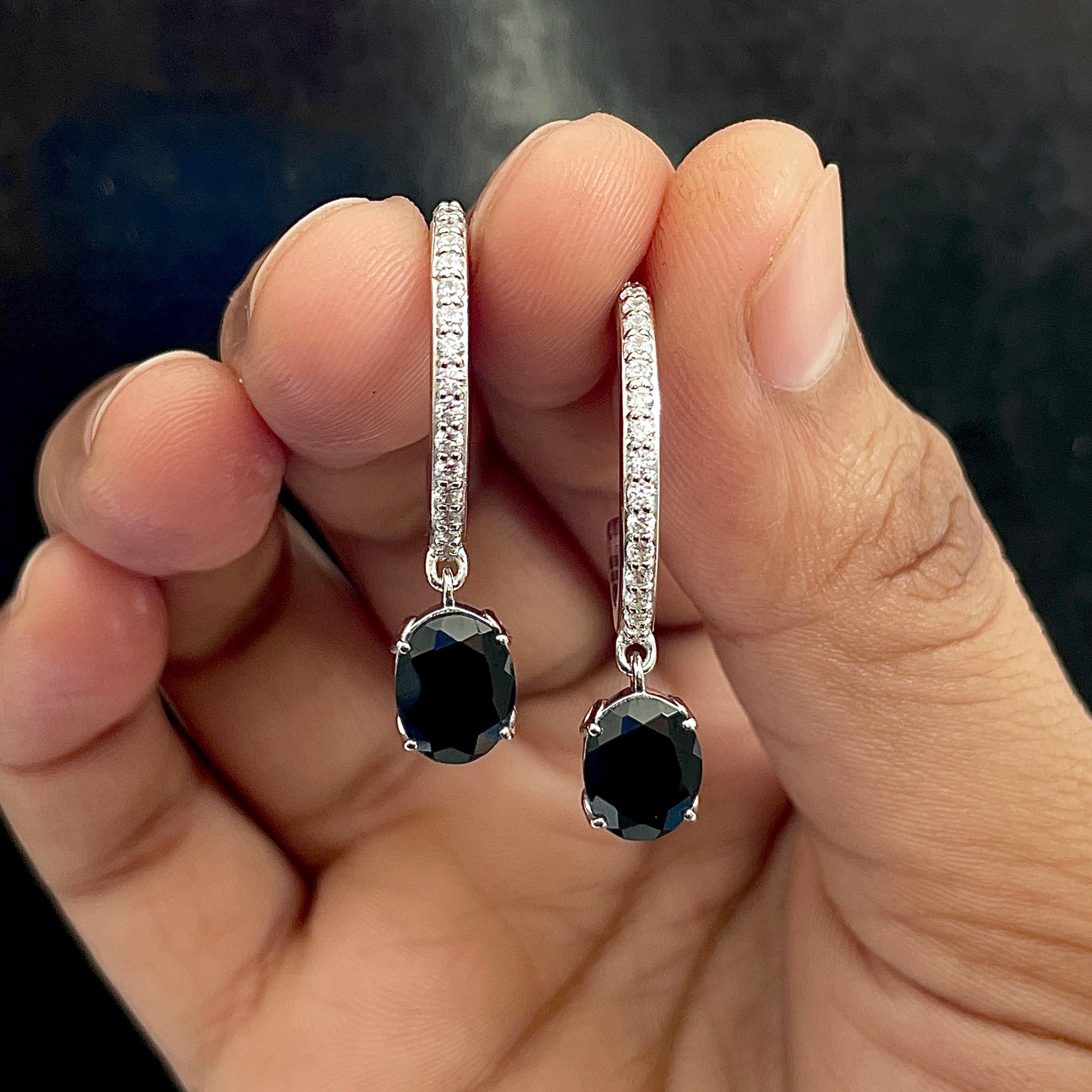 Black Tourmaline Hoop Earring-(BLS-SE-1469.)