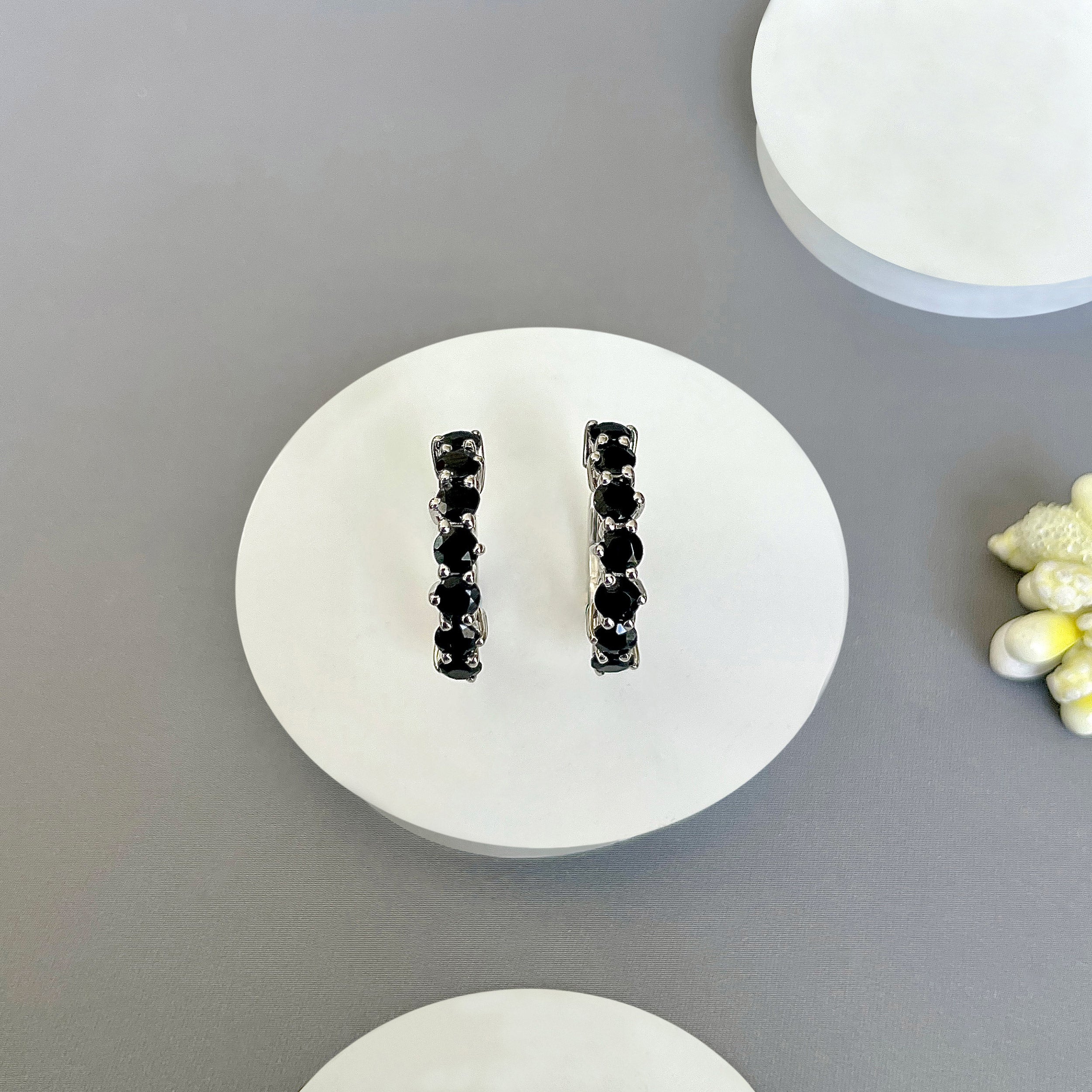 Black Tourmaline Hoop Earring-(BLS-SE-1473.)