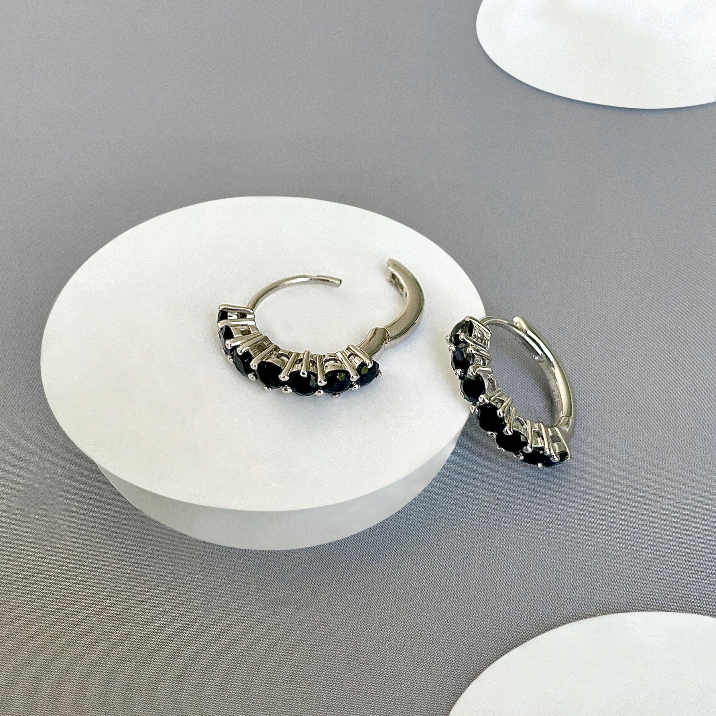 Black Tourmaline Hoop Earring-(BLS-SE-1473.)