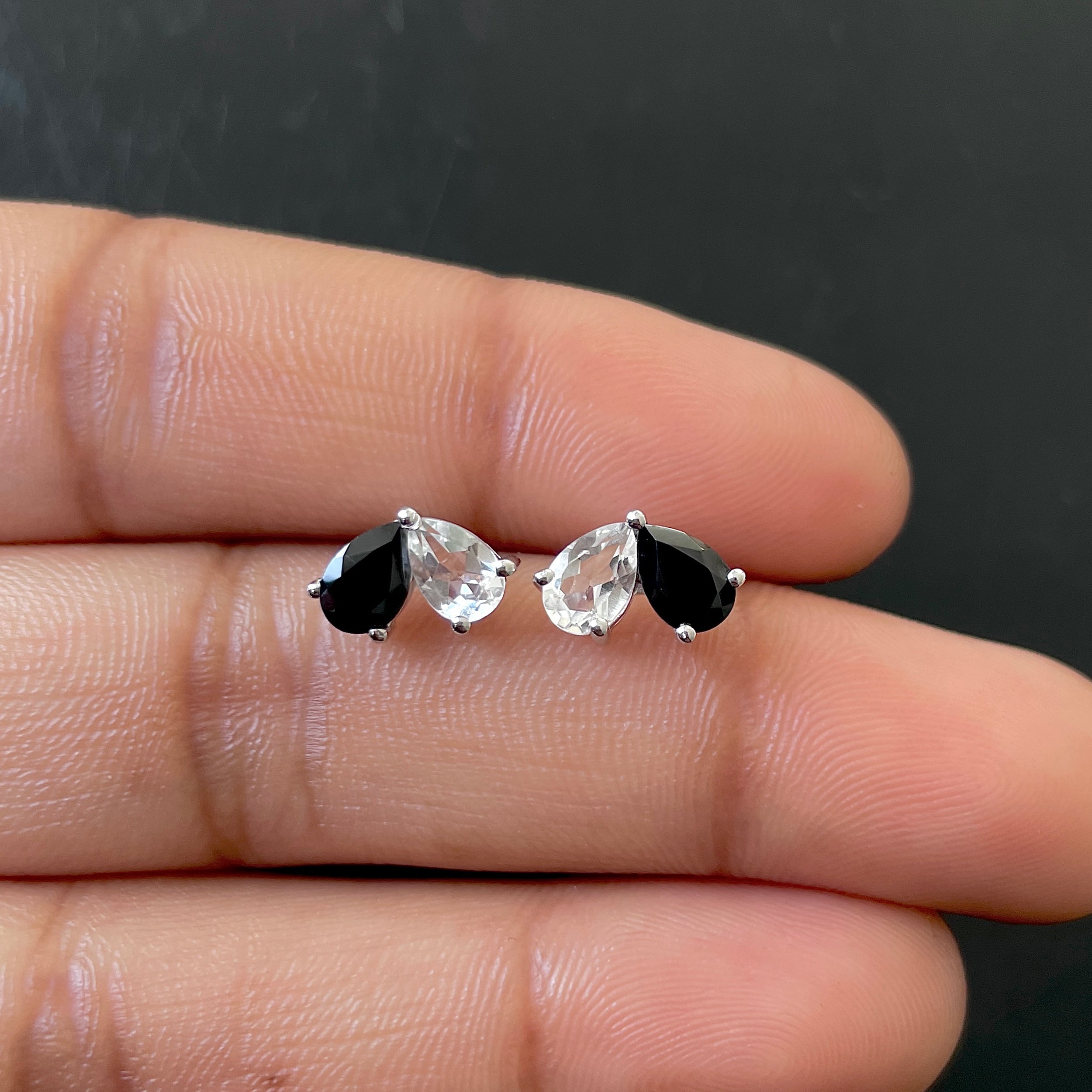 Black Tourmaline & White Topaz Earring-(BLS-SE-1795.)