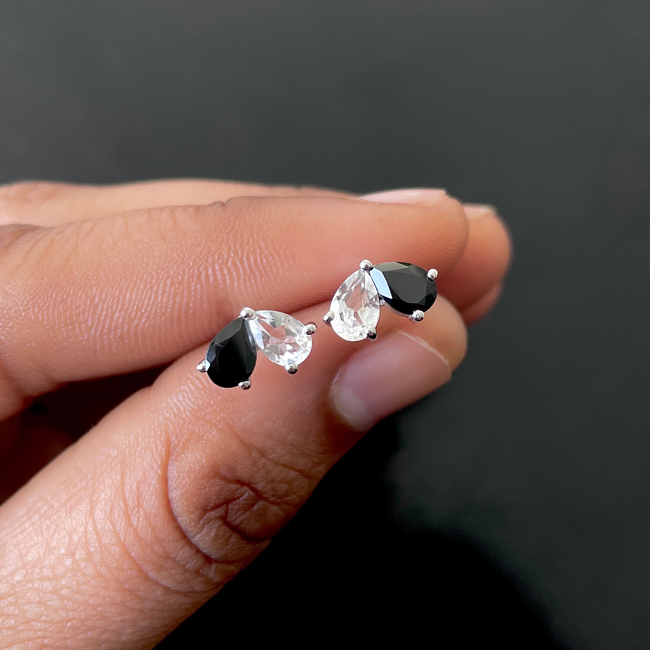 Black Tourmaline & White Topaz Earring-(BLS-SE-1795.)