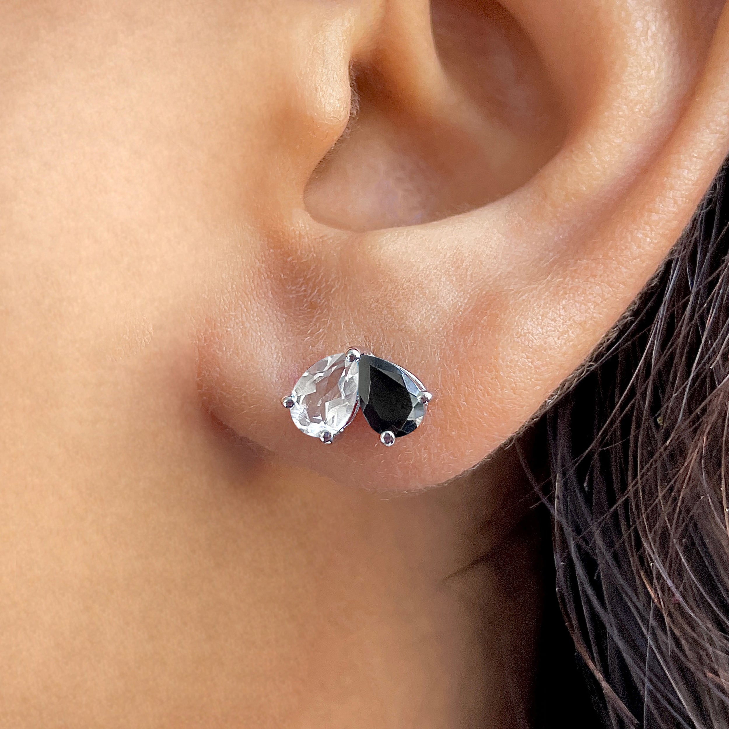 Black Tourmaline & White Topaz Earring-(BLS-SE-1795.)