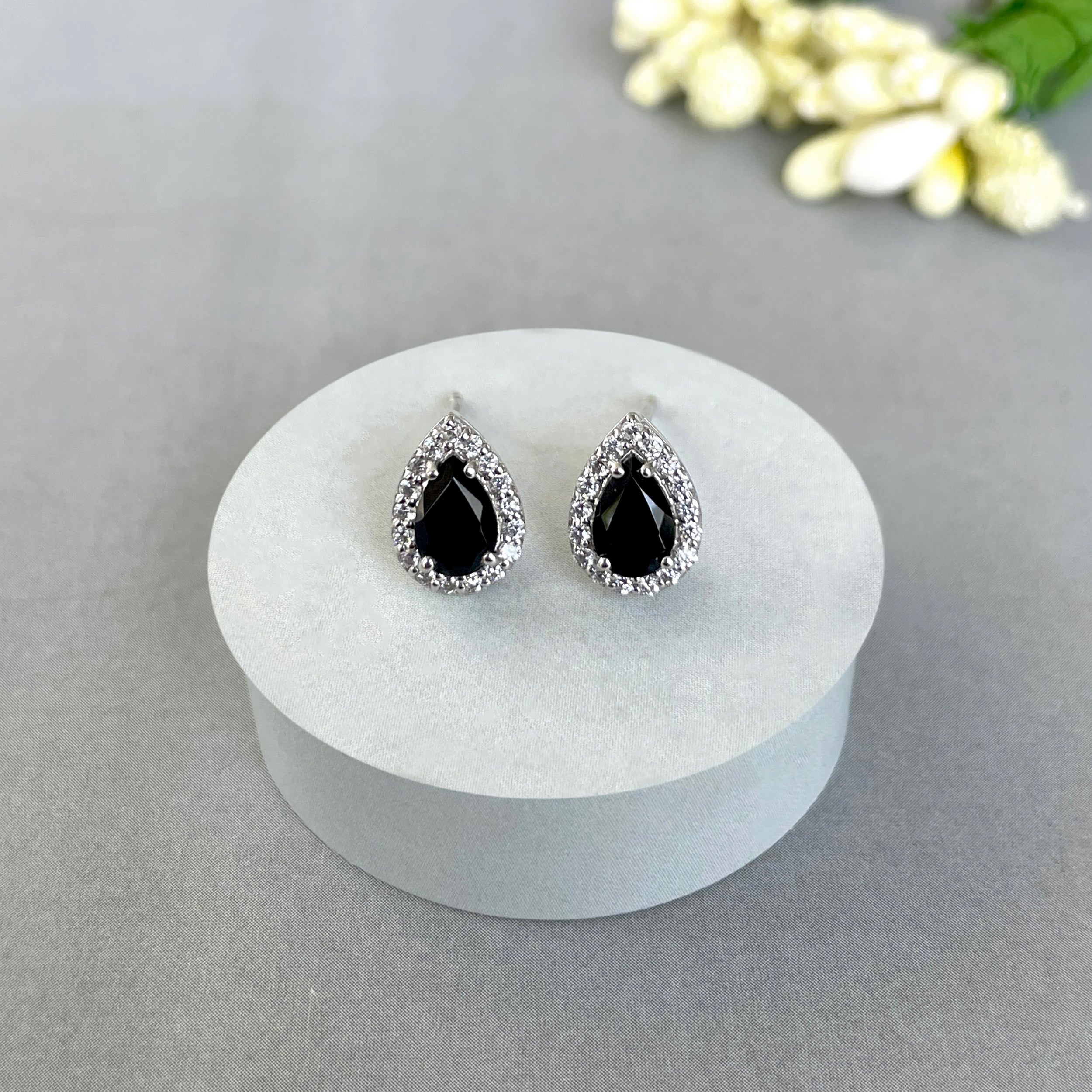 Black Tourmaline Stud Earring-(BLS-SE-52-W.)