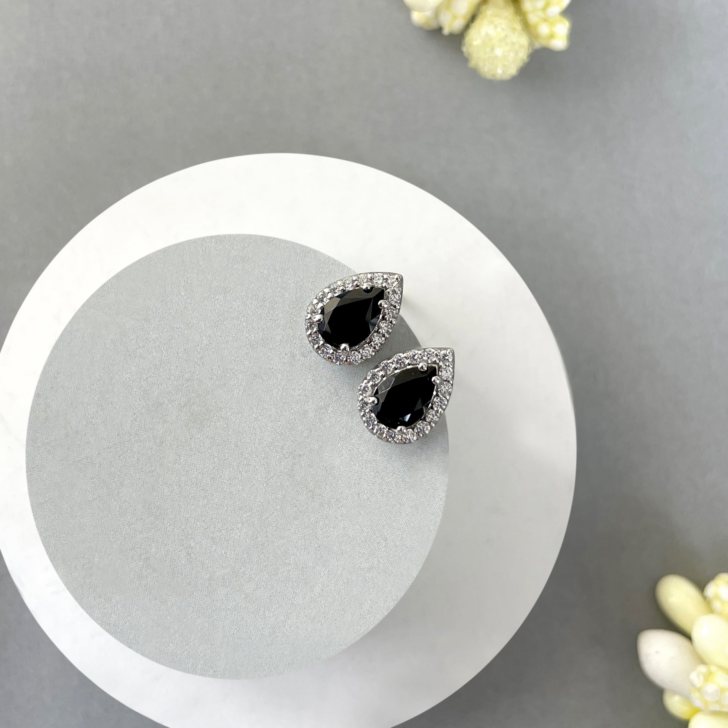 Black Tourmaline Stud Earring-(BLS-SE-52-W.)