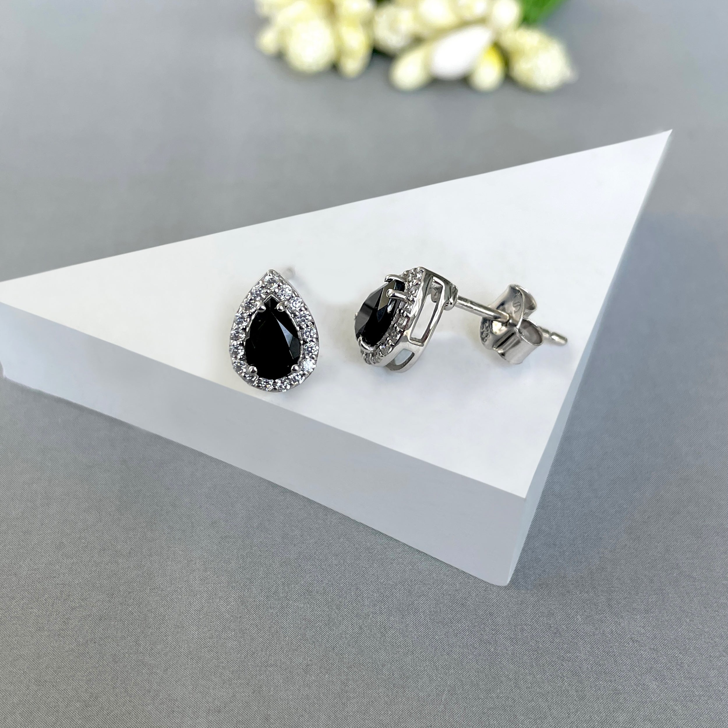 Black Tourmaline Stud Earring-(BLS-SE-52-W.)