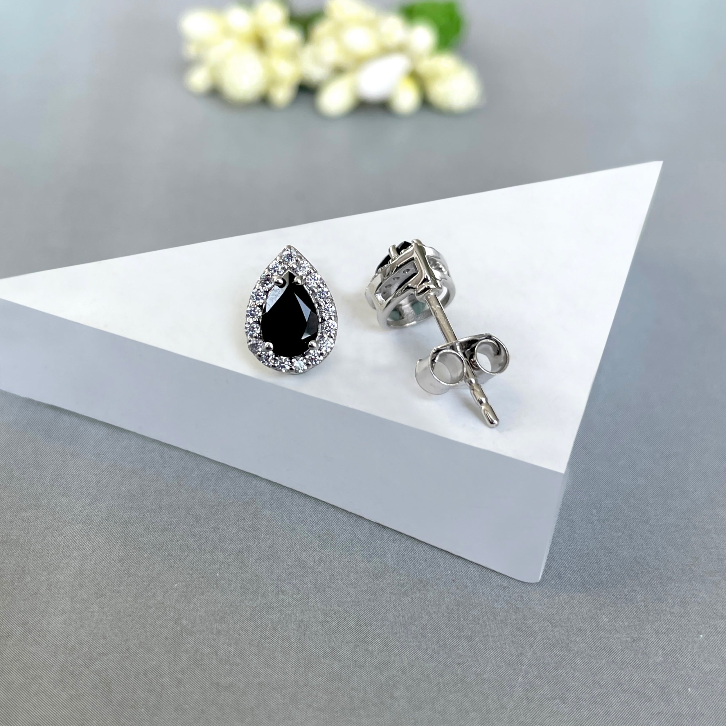 Black Tourmaline Stud Earring-(BLS-SE-52-W.)