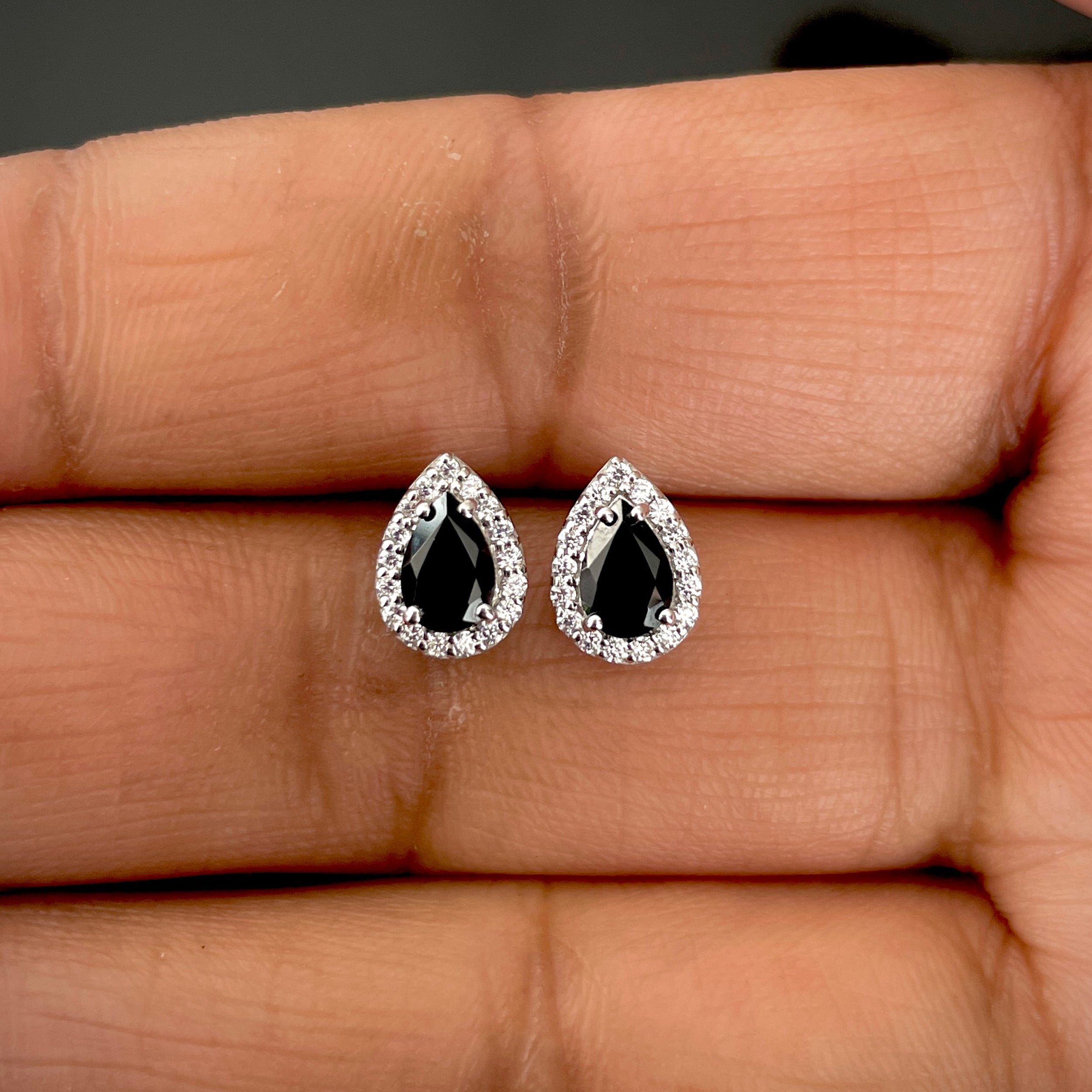 Black Tourmaline Stud Earring-(BLS-SE-52-W.)
