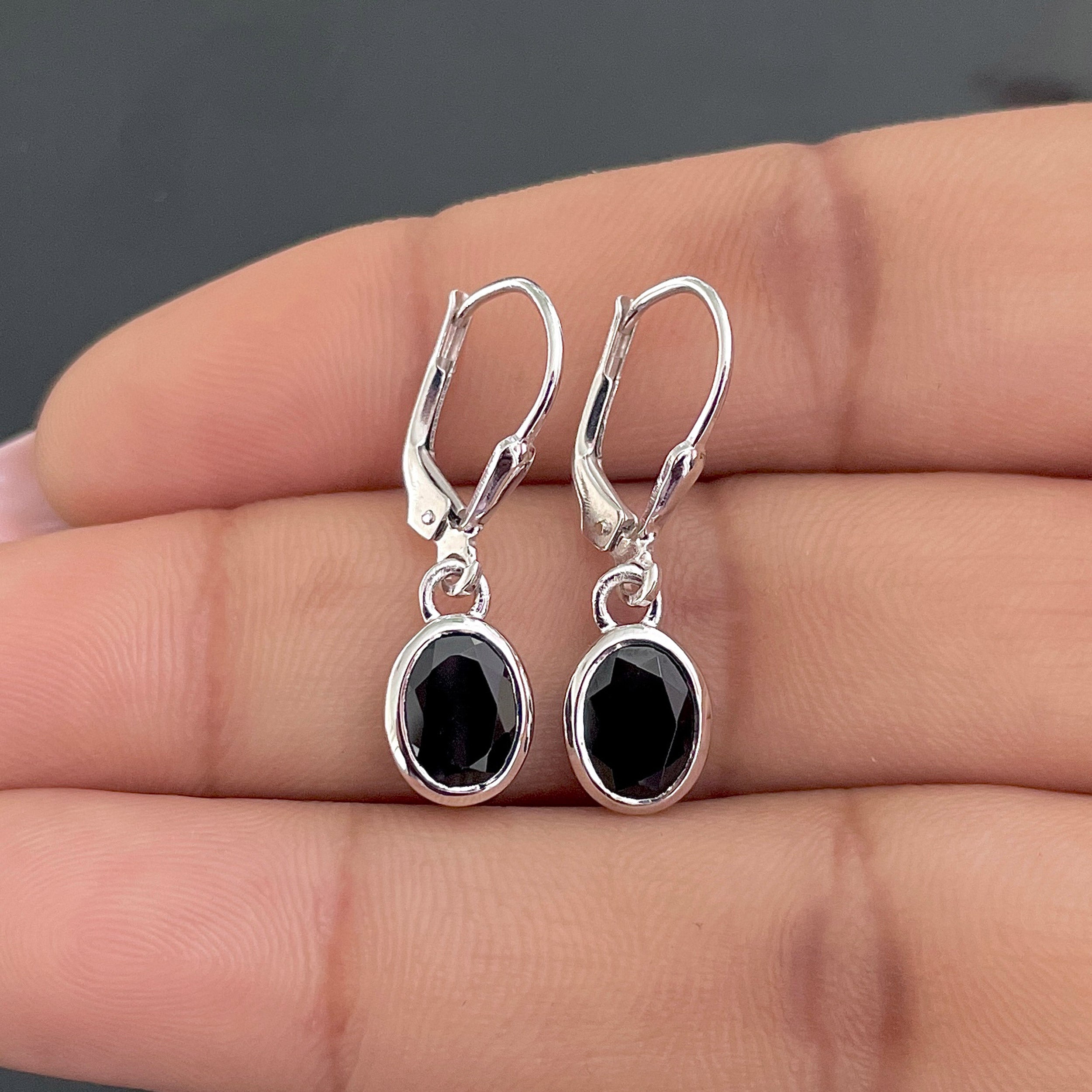 Black Tourmaline Leverback Earring-(BLS-SE-547.)