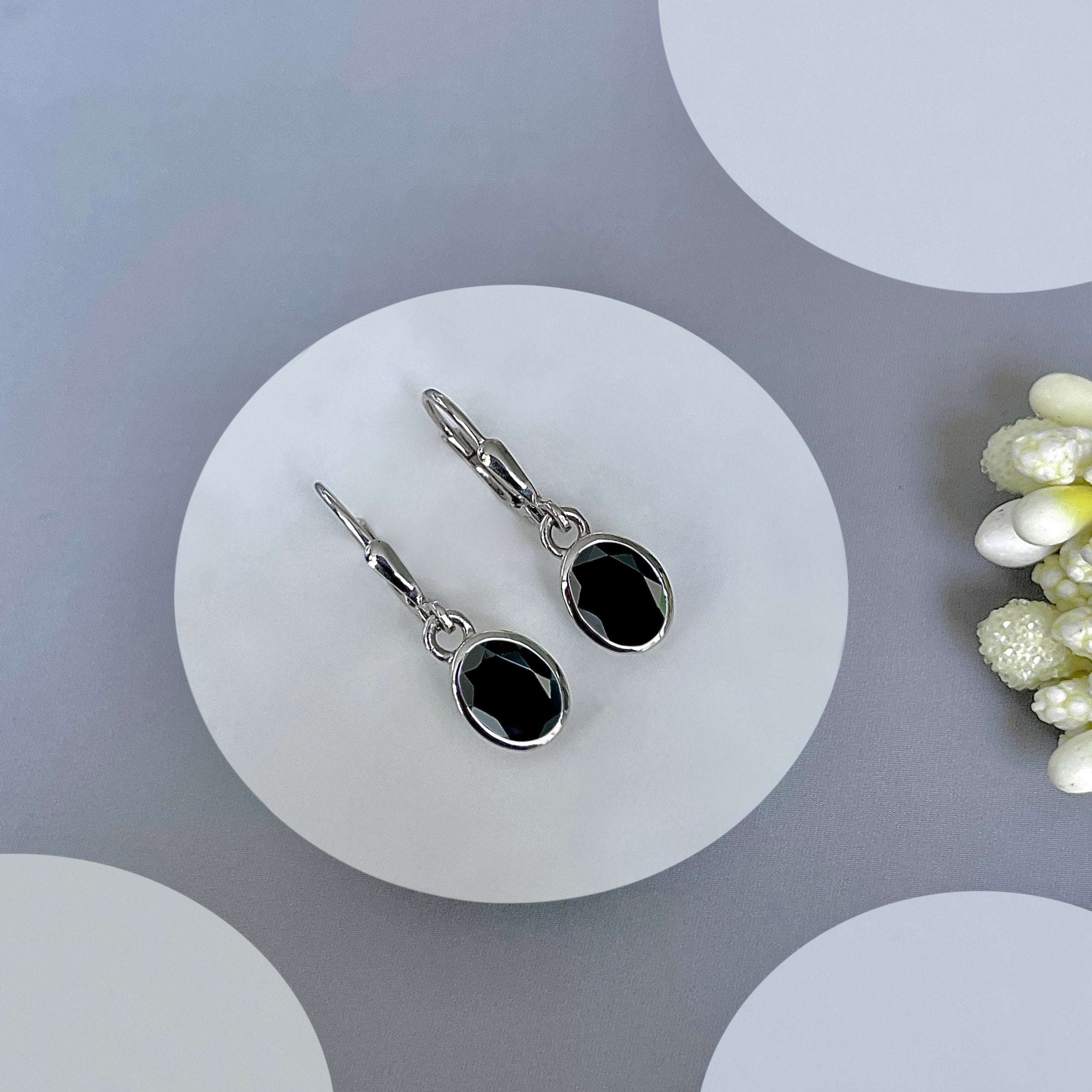 Black Tourmaline Leverback Earring-(BLS-SE-547.)