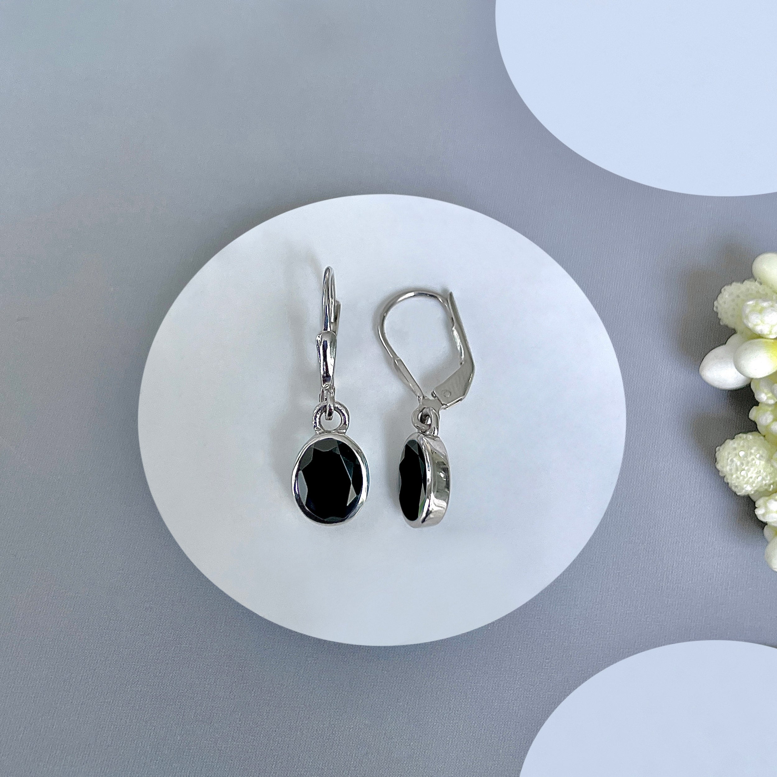 Black Tourmaline Leverback Earring-(BLS-SE-547.)