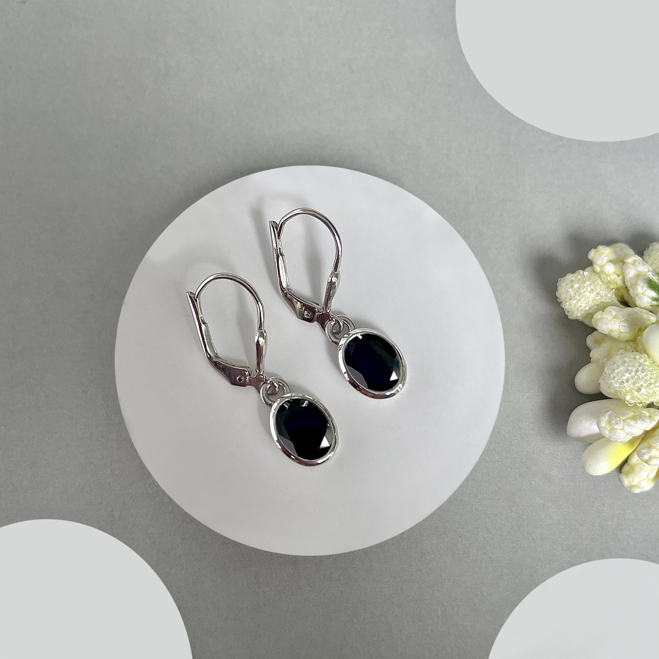 Black Tourmaline Leverback Earrings-(BLS-SE-547.)