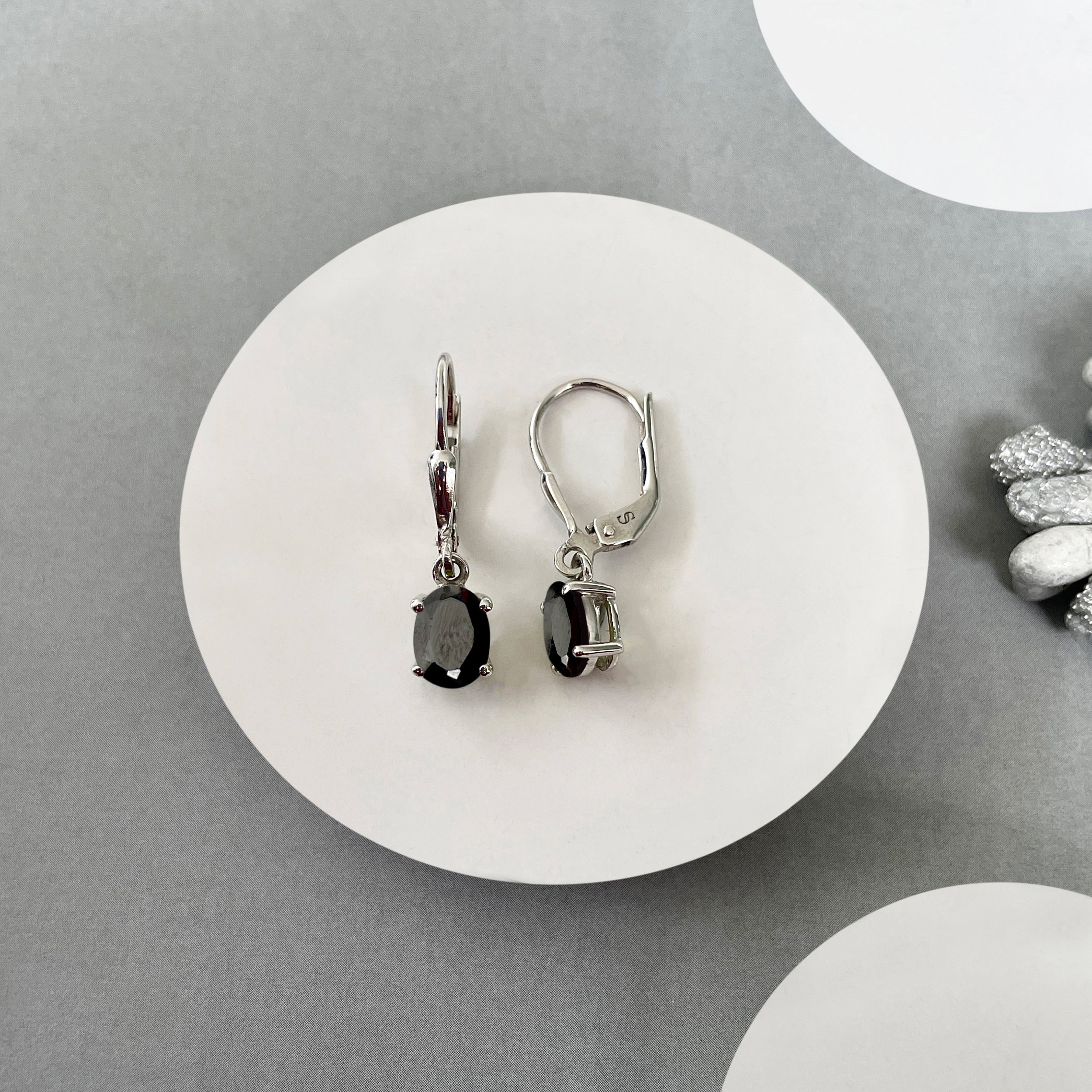 Black Tourmaline Leverback Earrings-(BLS-SE-670.)