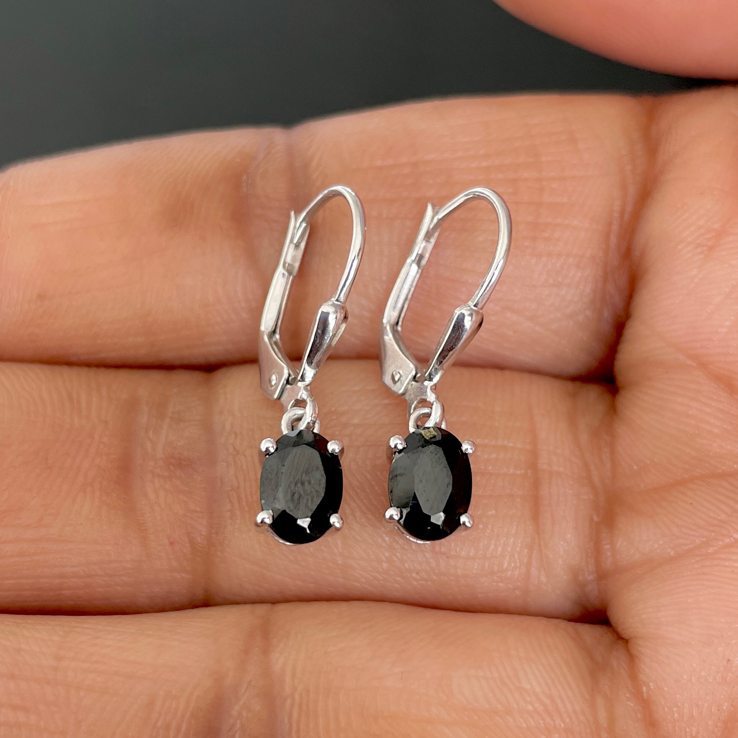 Black Tourmaline Leverback Earring-(BLS-SE-670.)