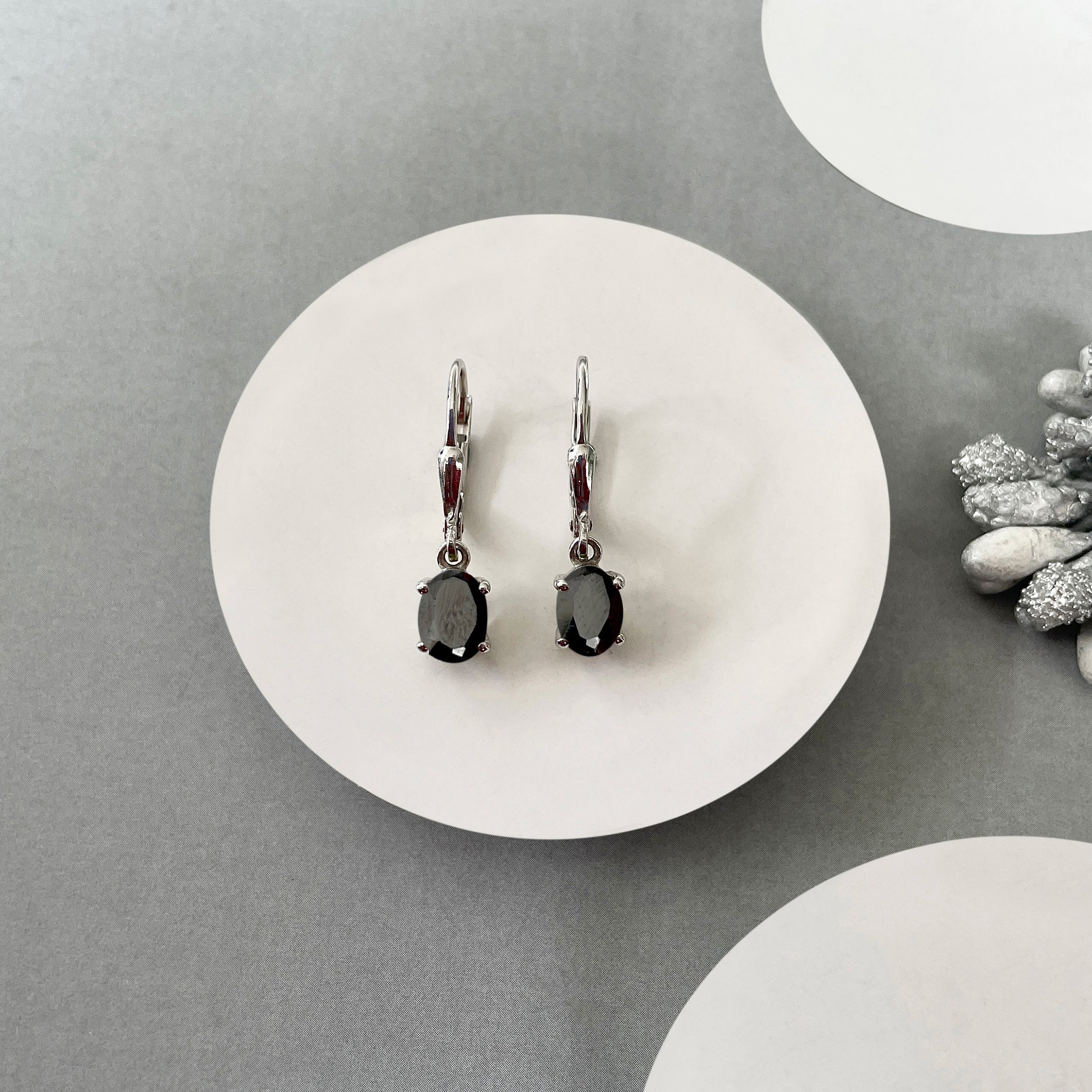 Black Tourmaline Leverback Earrings-(BLS-SE-670.)