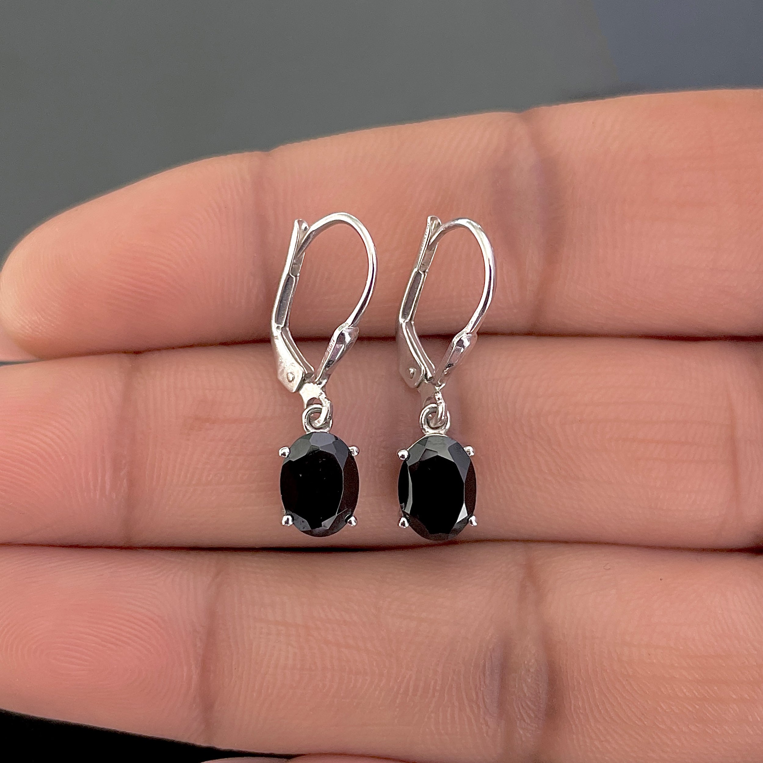 Black Tourmaline Leverback Earrings-(BLS-SE-673.)