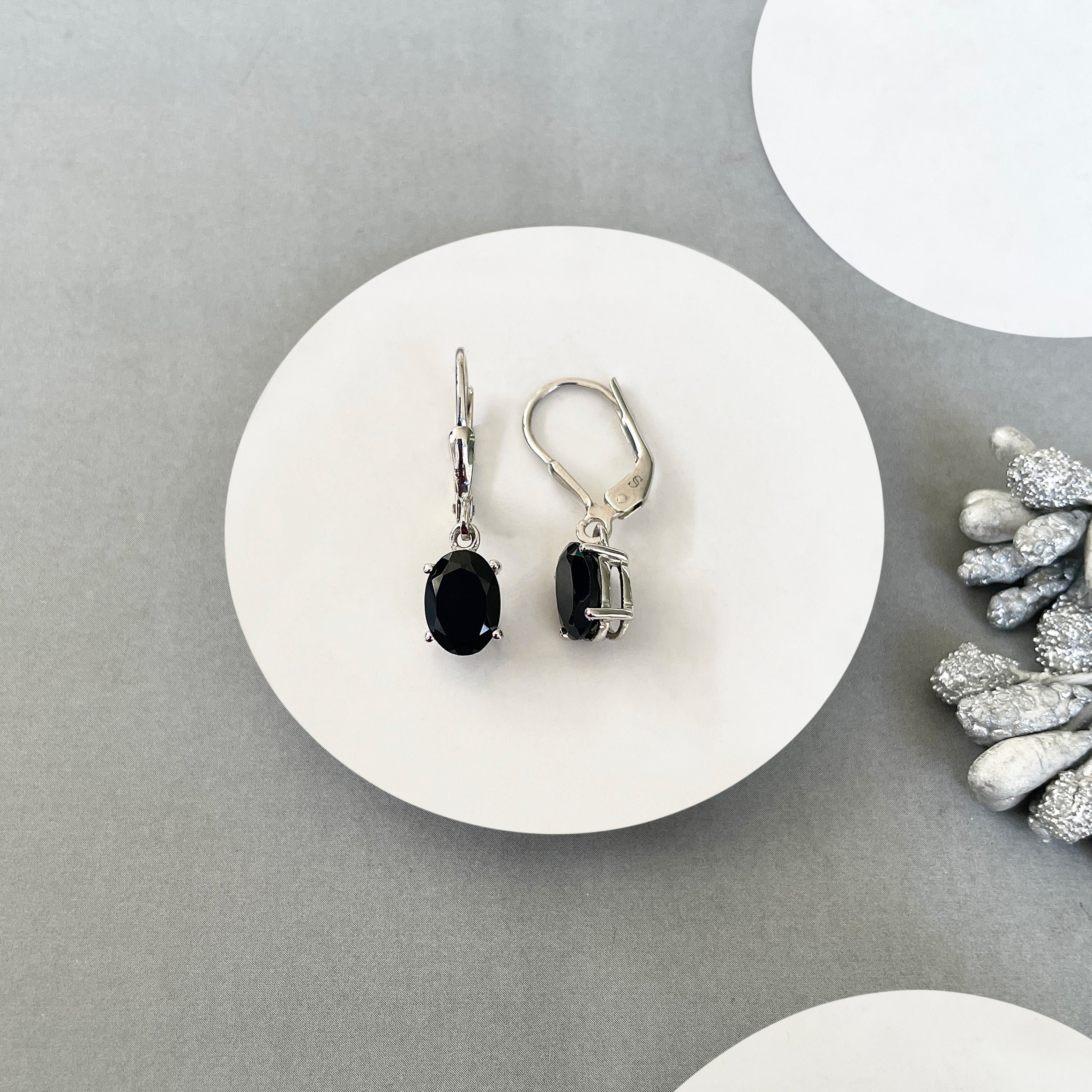 Black Tourmaline Leverback Earrings-(BLS-SE-673.)