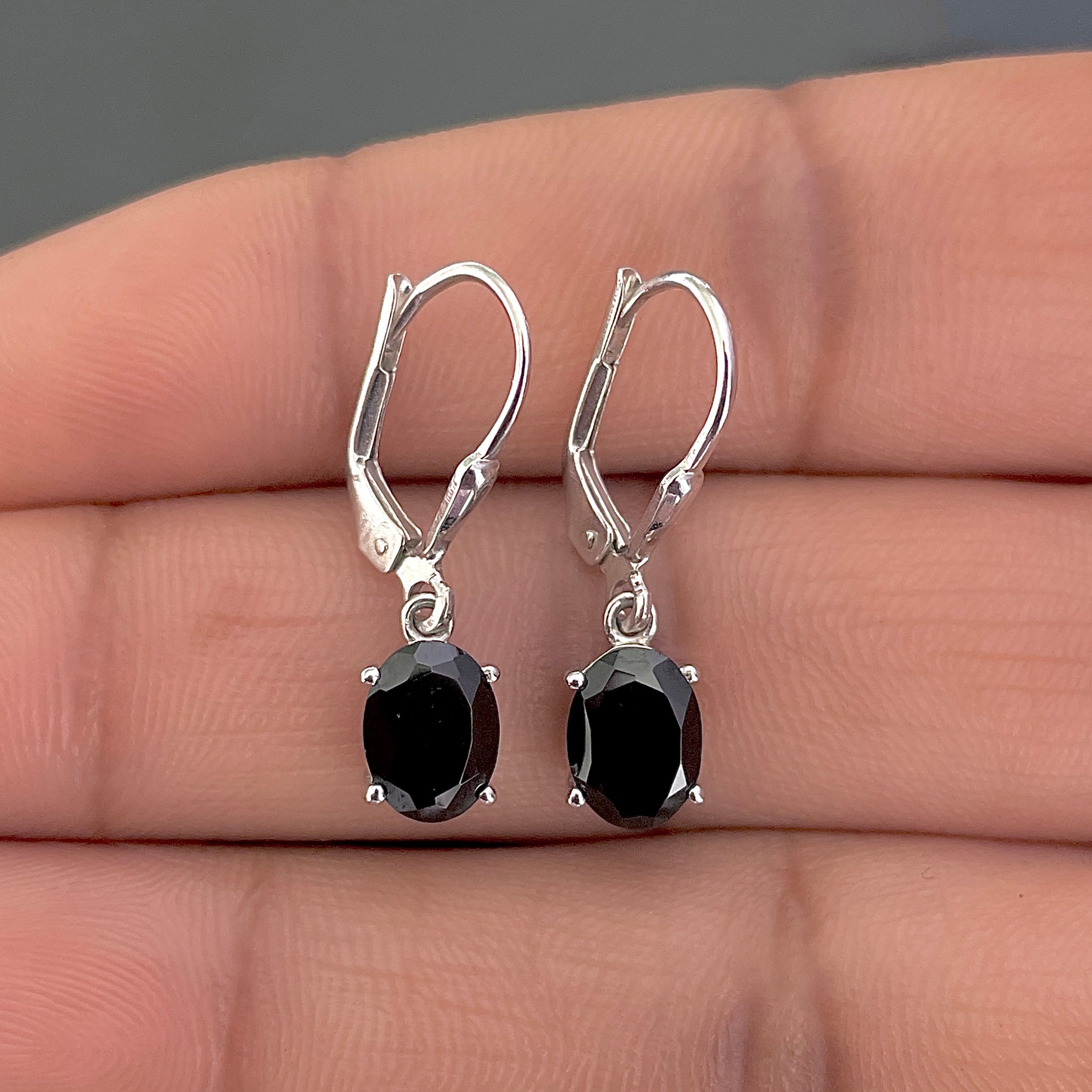 Black Tourmaline Leverback Earrings-(BLS-SE-673.)
