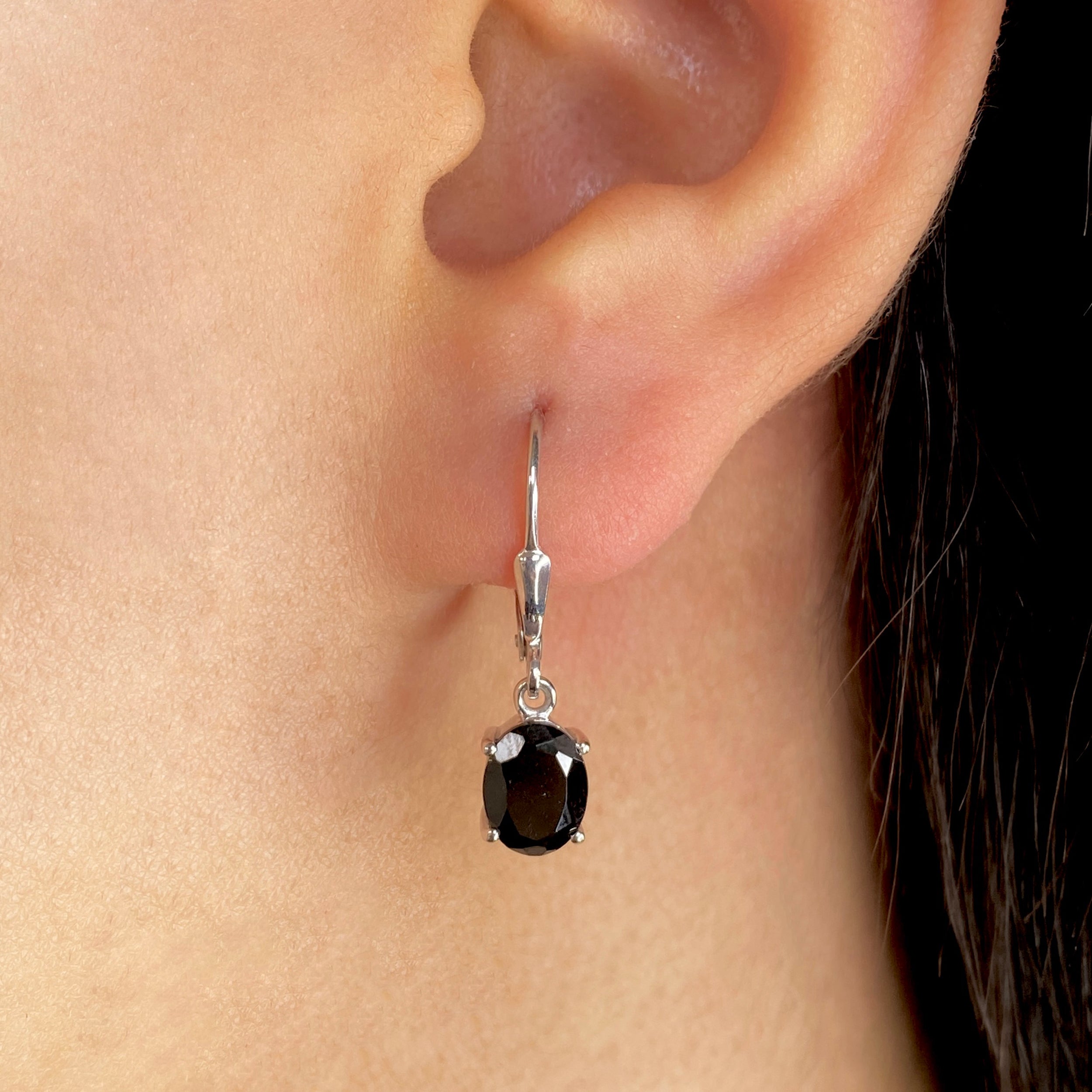 Black Tourmaline Leverback Earrings-(BLS-SE-673.)