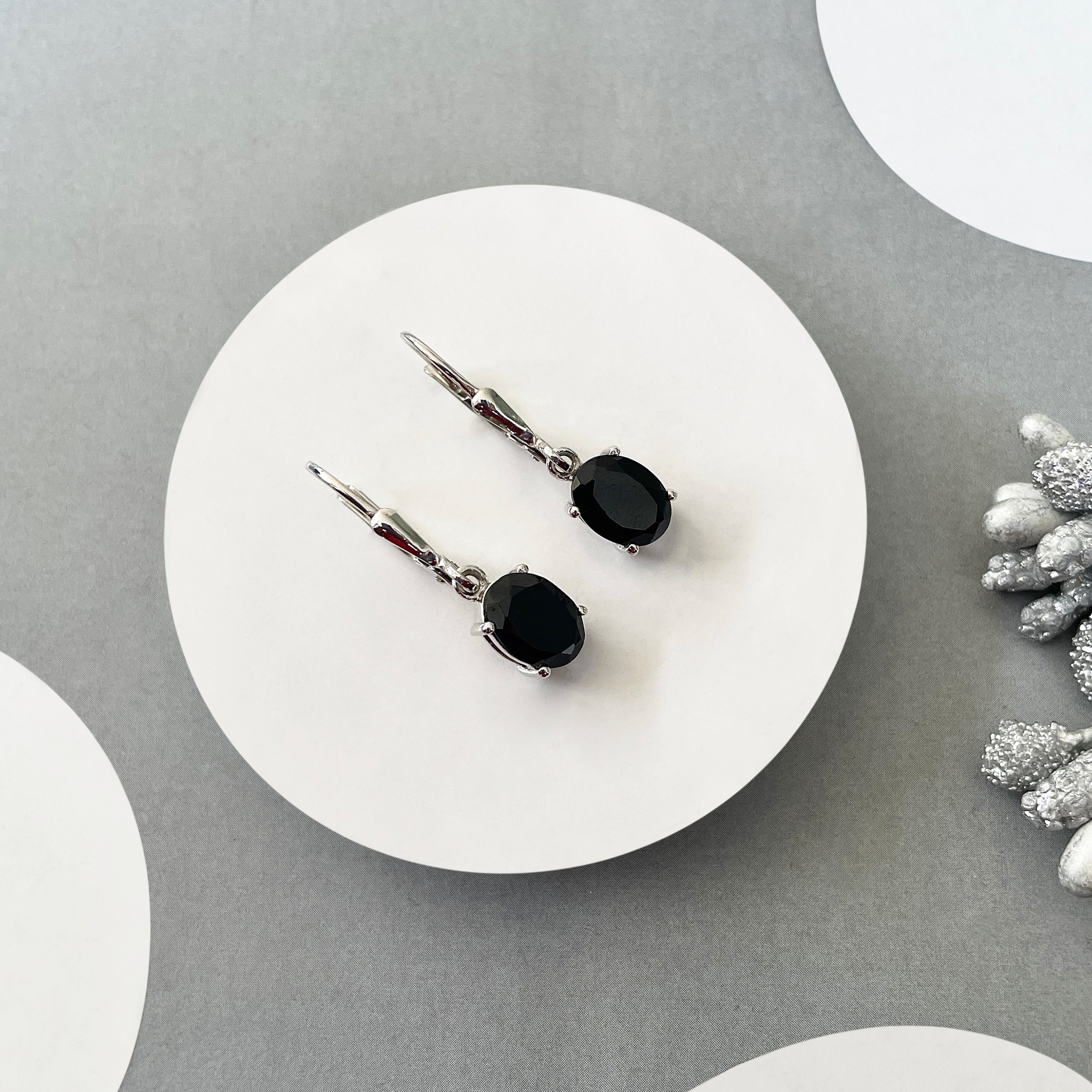 Black Tourmaline Leverback Earrings-(BLS-SE-673.)