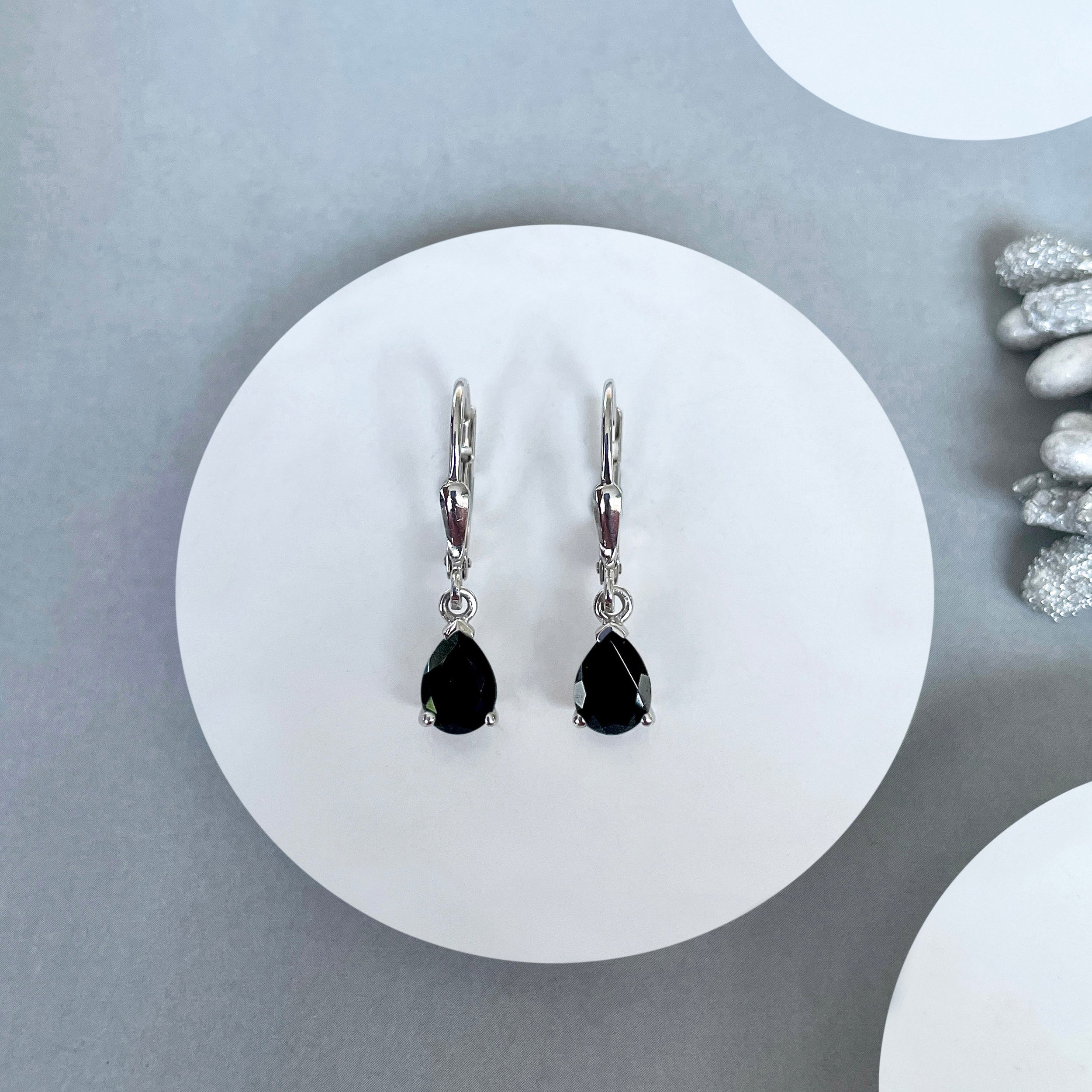 Black Tourmaline Leverback Earring-(BLS-SE-676.)