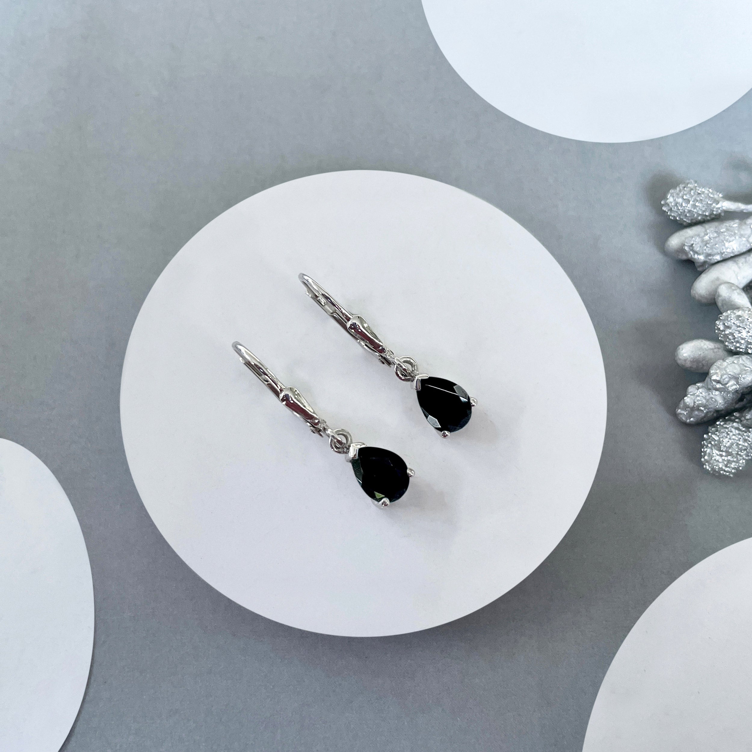 Black Tourmaline Leverback Earring-(BLS-SE-676.)