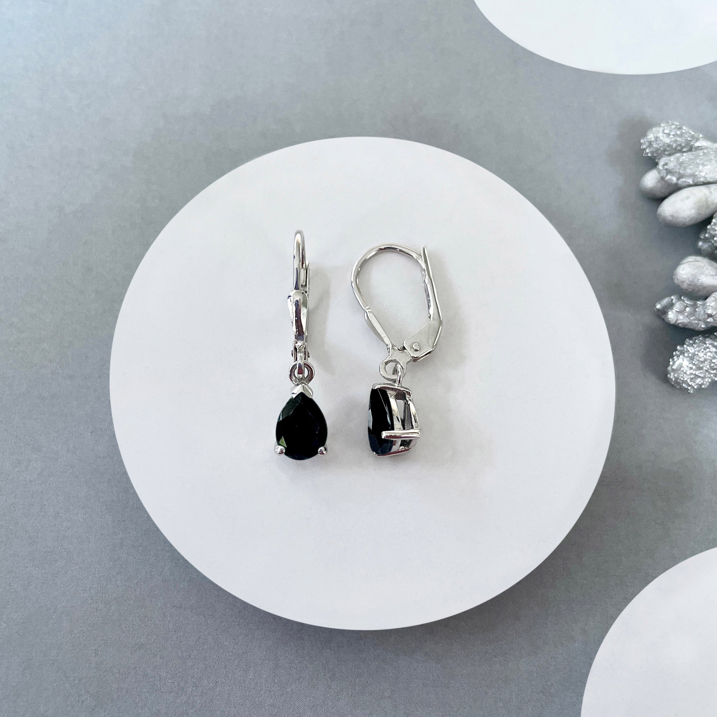 Black Tourmaline Leverback Earring-(BLS-SE-676.)