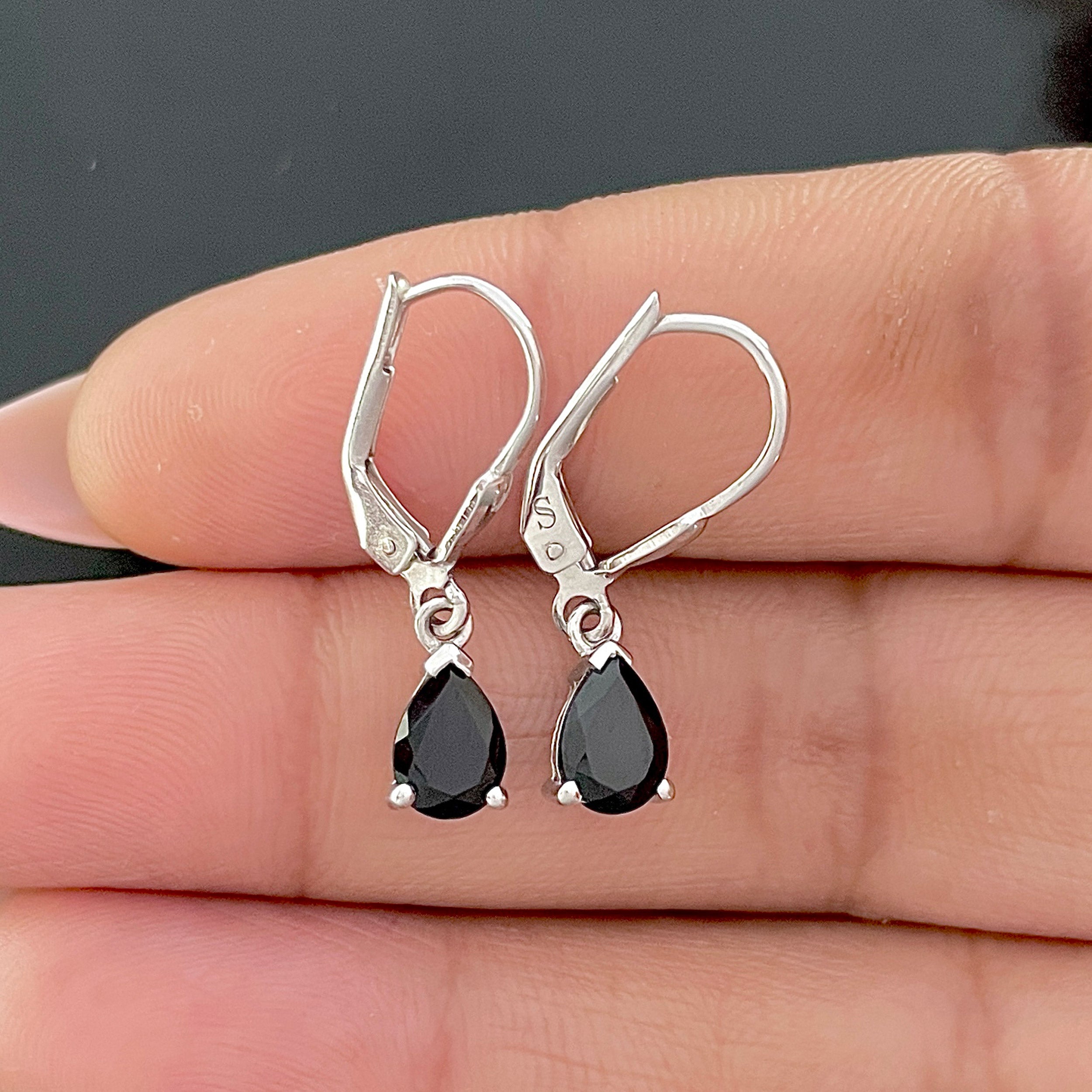 Black Tourmaline Leverback Earring-(BLS-SE-676.)