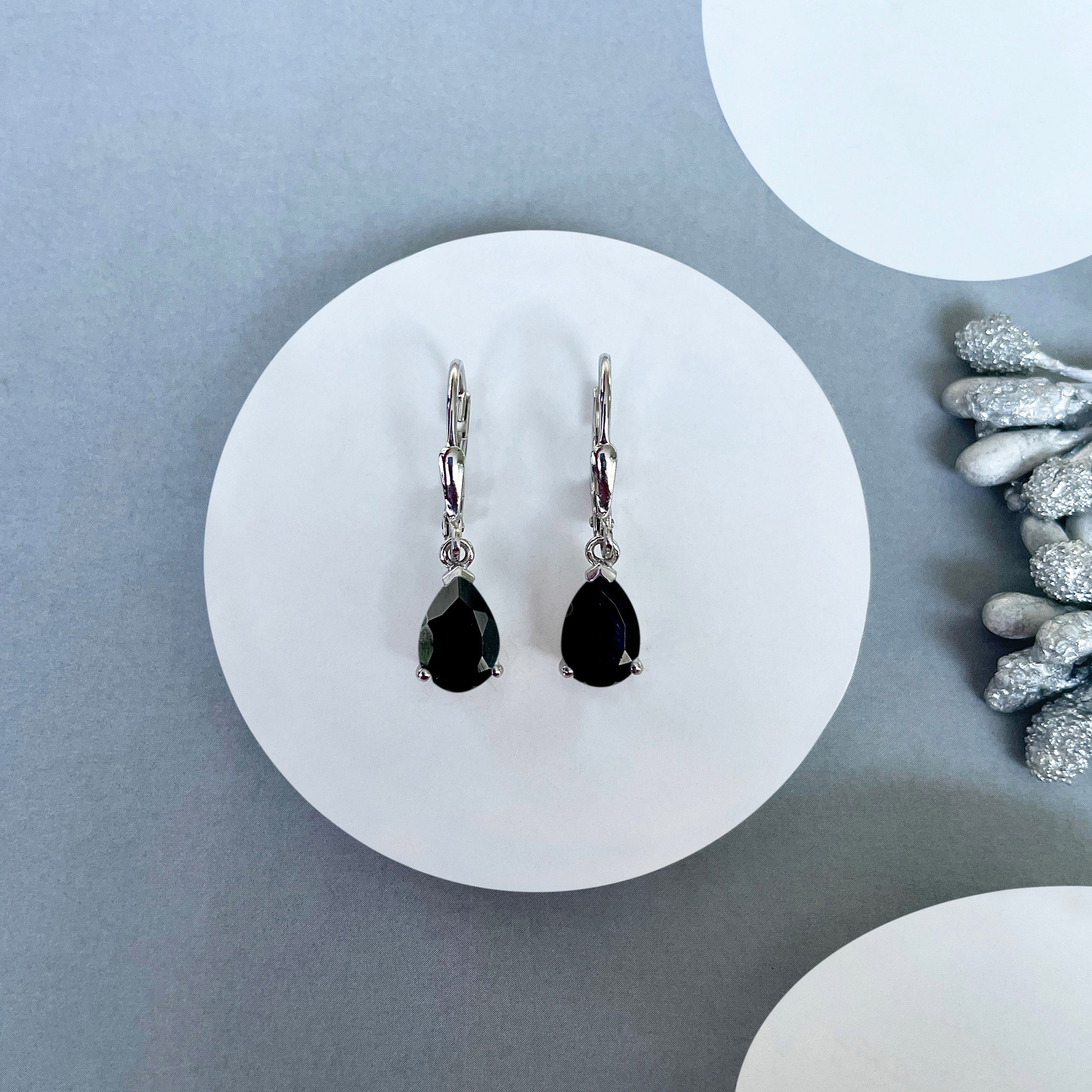 Black Tourmaline Leverback Earring-(BLS-SE-677.)