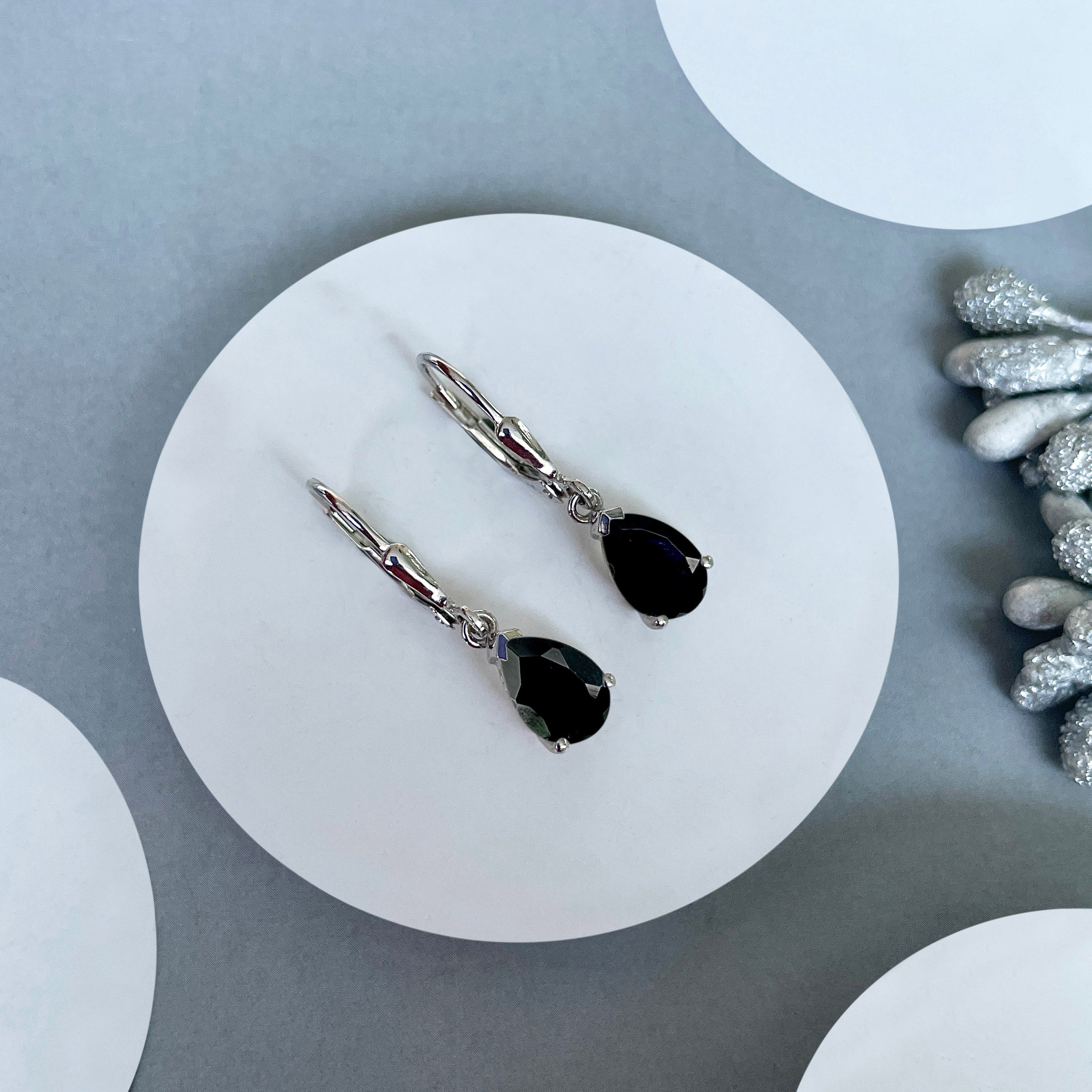 Black Tourmaline Leverback Earring-(BLS-SE-677.)